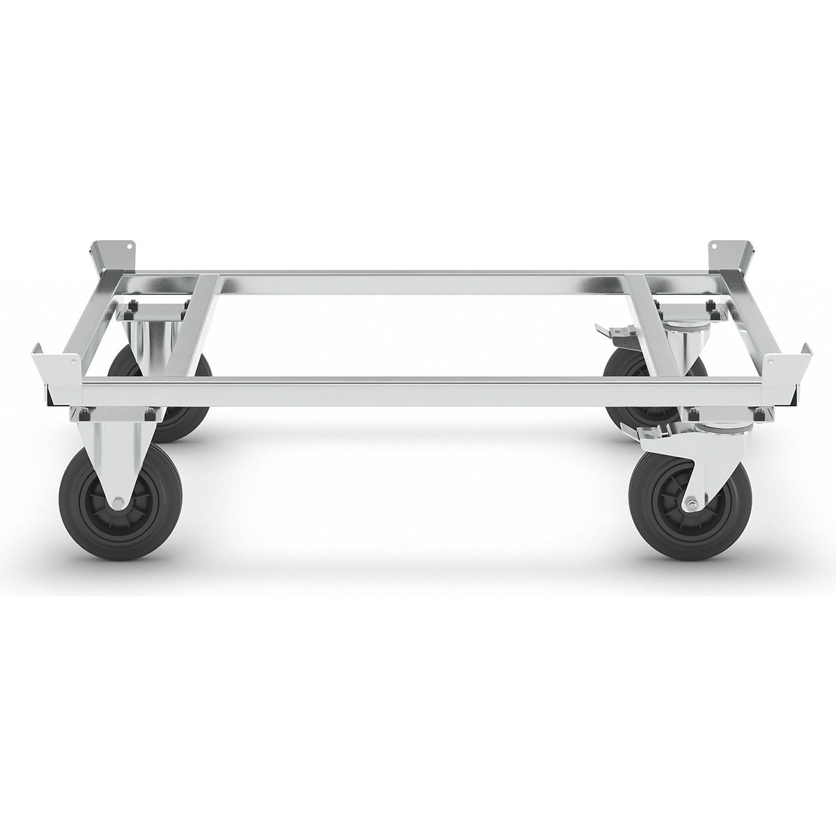 Pallet dolly, zinc plated, height 355 mm, with stops.