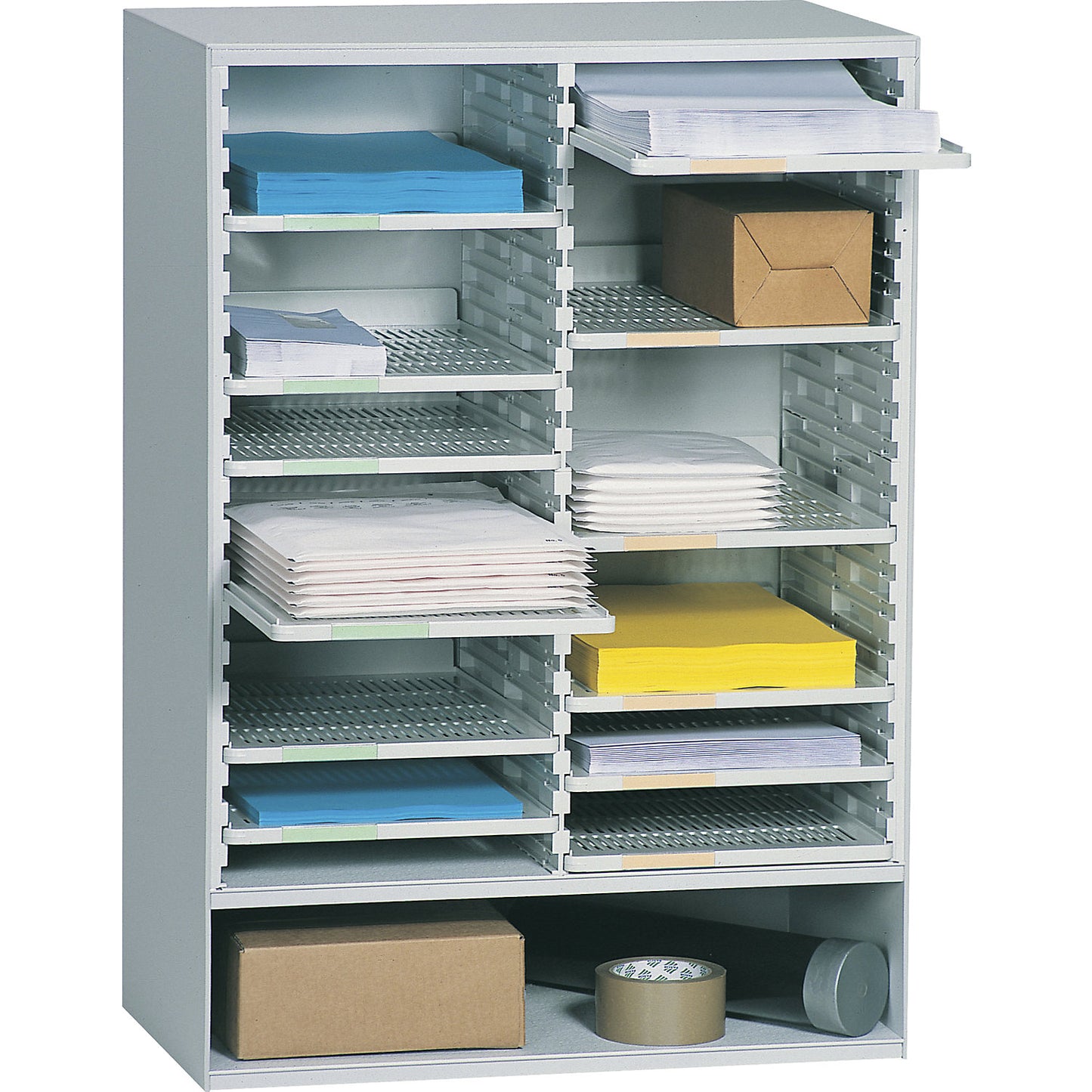 Mail sorting station, with large compartment, 12 compartments.