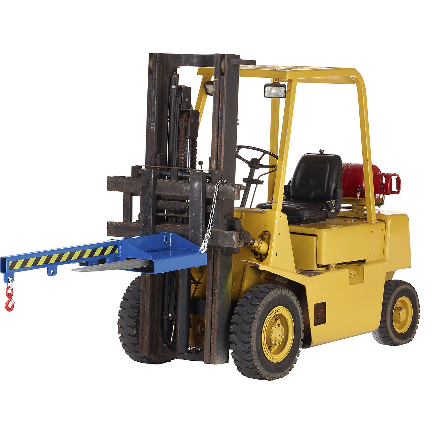 Load arm with rotating swivel hook, gentian blue RAL 5010, length 2400 mm, max. load 5000 kg.