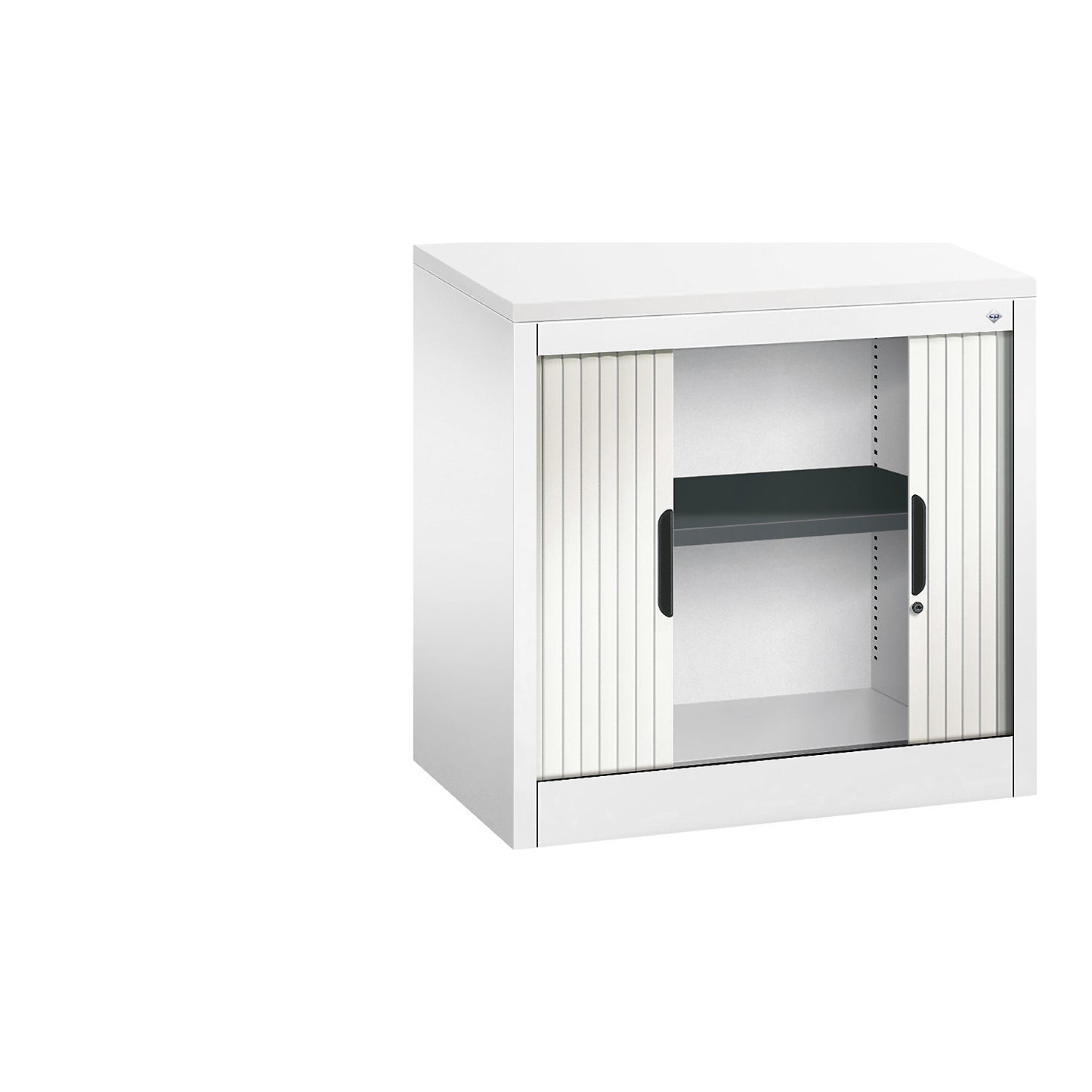 Roller shutter cupboard with horizontal shutter, HxWxD 720 x 800 x 420 mm, 1 shelf, 1.5 file heights, traffic white.
