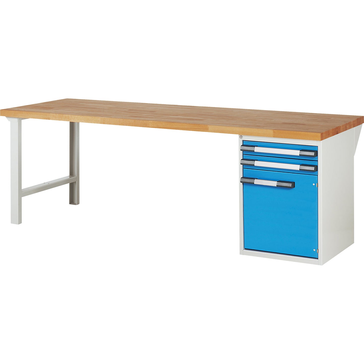 Workbench, Series 7000 modular system, 2 drawers, 1 cupboard, depth 700 mm, WxD 2500 x 900 mm.