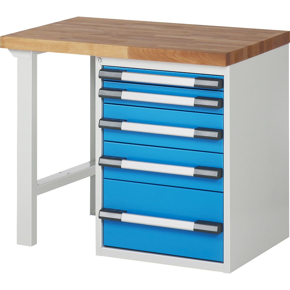 Workbench with fixed pedestals, series 7000 modular system, 1 fixed pedestal with 5 drawers, 1 foot, WxD 1000 x 700 mm.