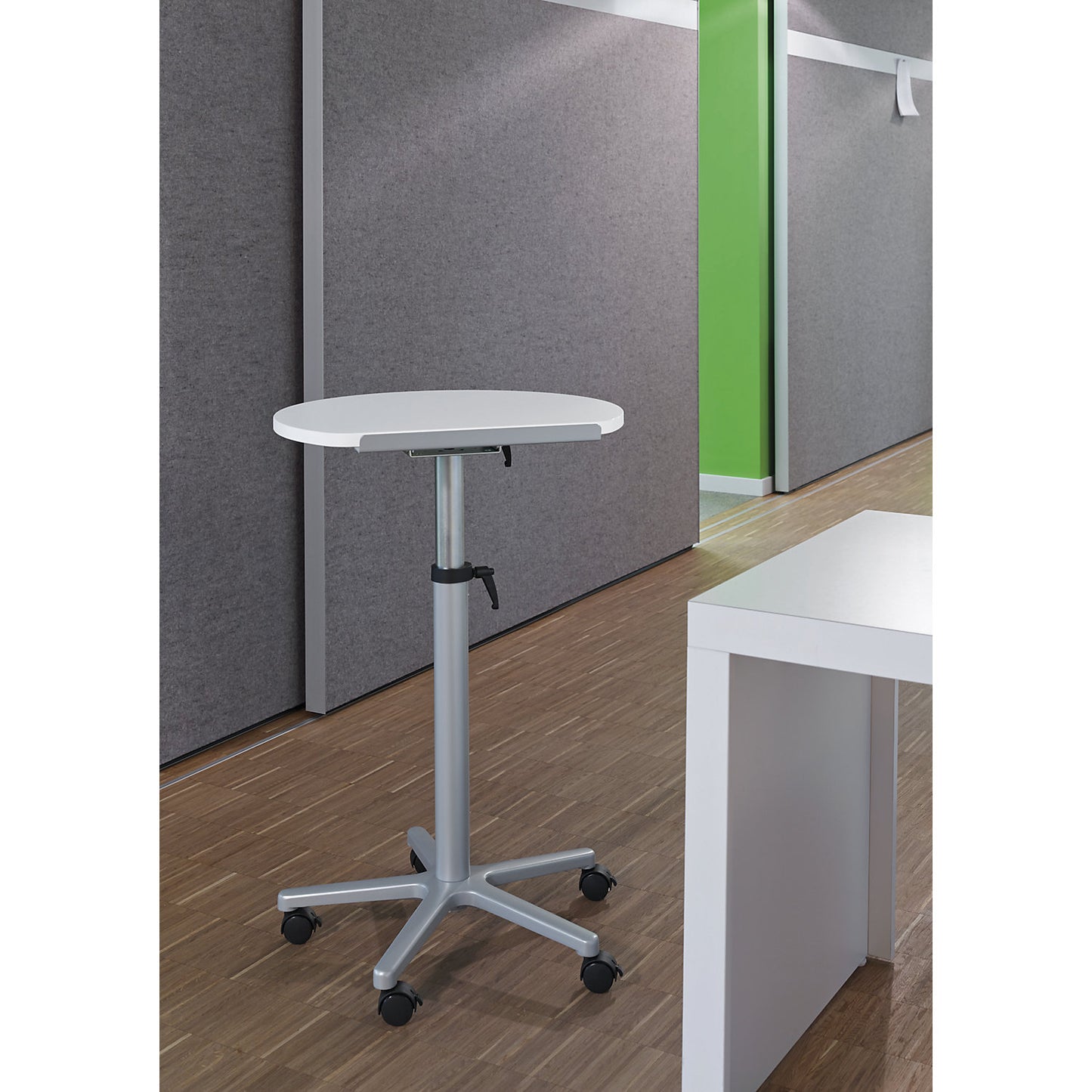 Pedestal desk, ergonomic, WxD 600 x 520 mm, height adjustable, white.