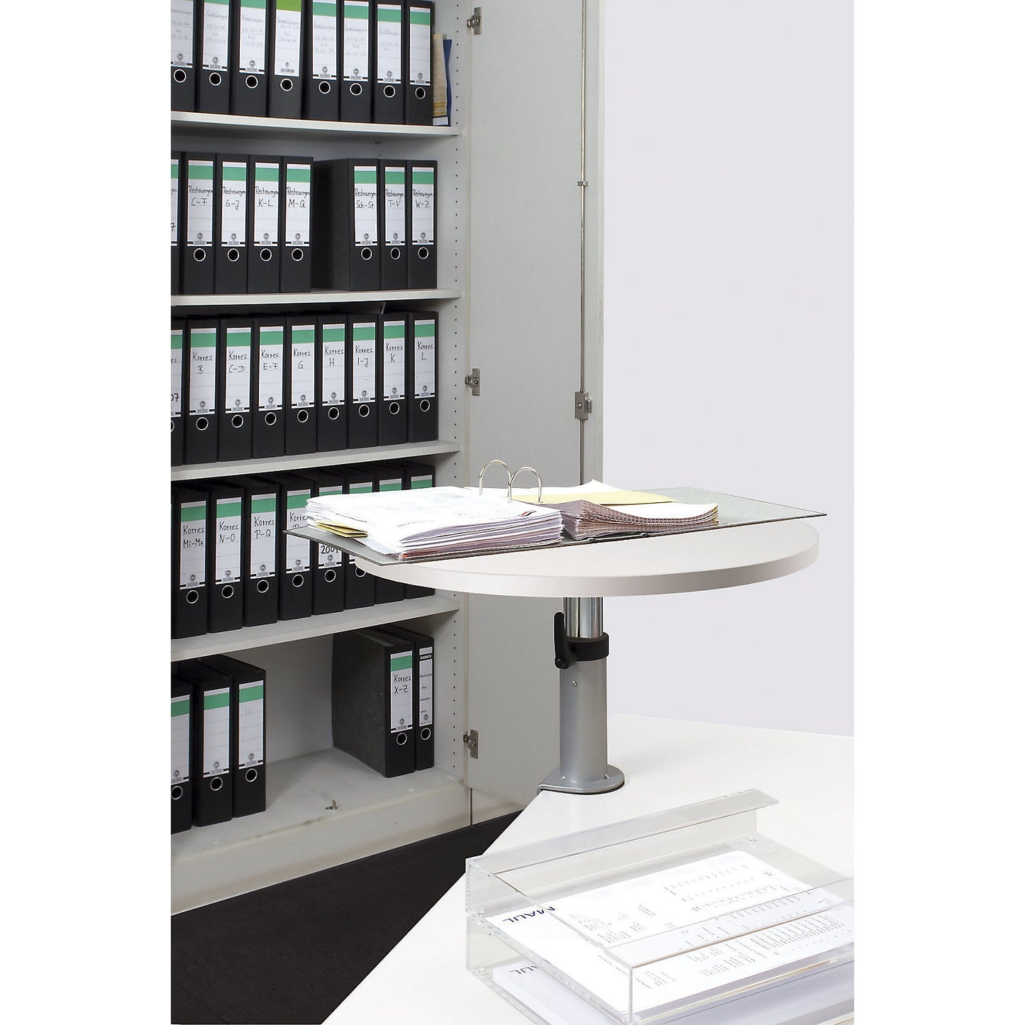 Table pedestal, ergonomic, WxD 600 x 520 mm, height adjustable, white.