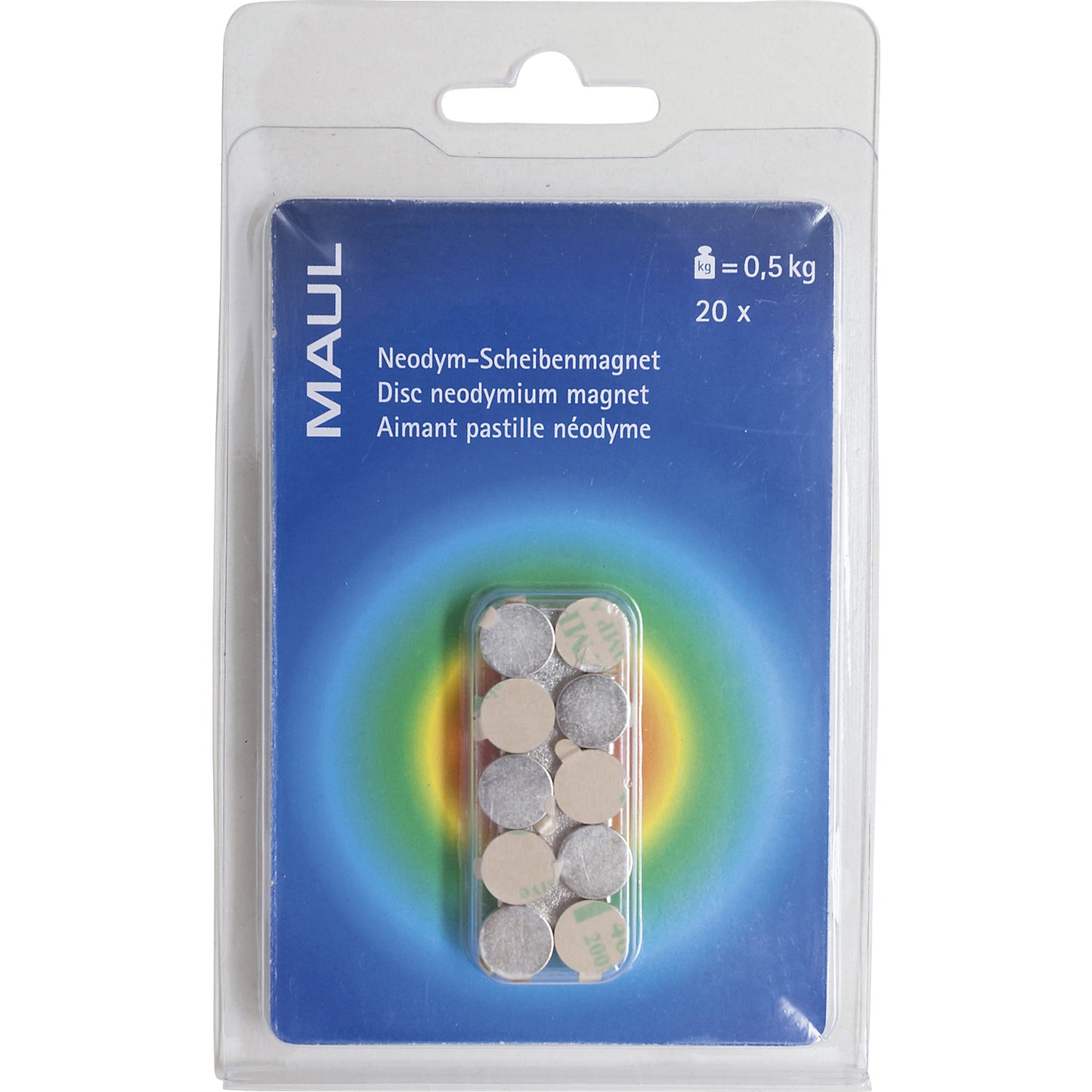 Neodymium disc magnet, self adhesive, Ø 10 mm, pack of 100, adhesive force 0.5 kg.