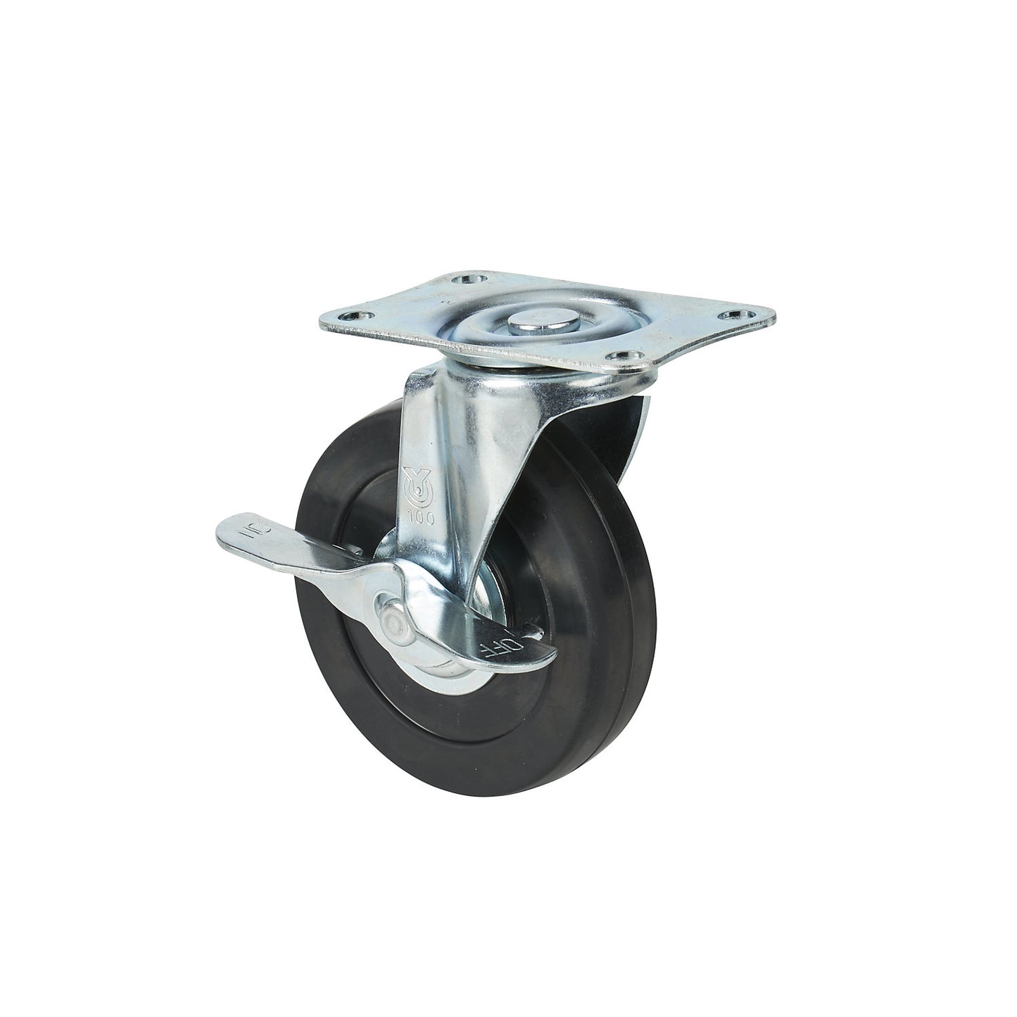 Swivel castor with wheel stop, Ø 100 x 25 mm, solid rubber.