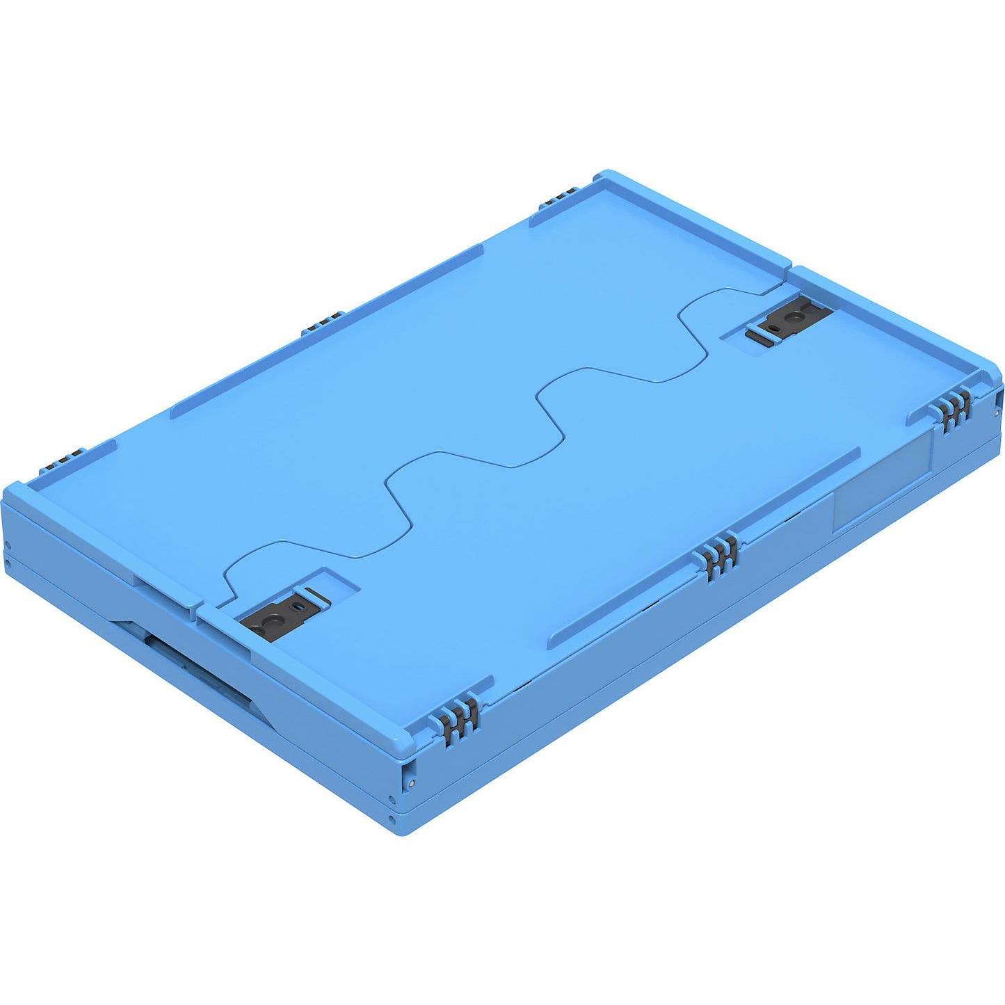 Polypropylene folding box, capacity 60 l, with hinged lid, blue, perforated.