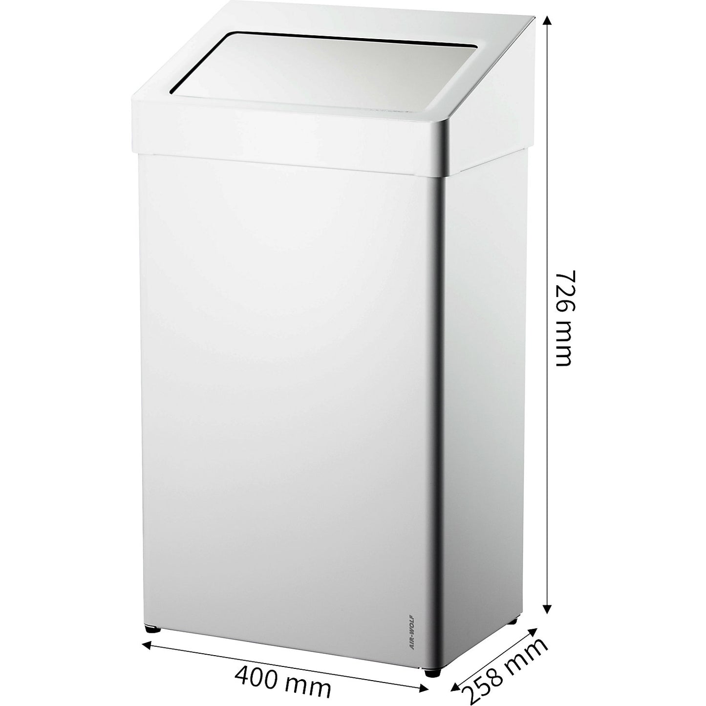 Waste bin, stainless steel, with hinged lid, capacity 60 l, WxHxD 400 x 726 x 258 mm, powder coated white.