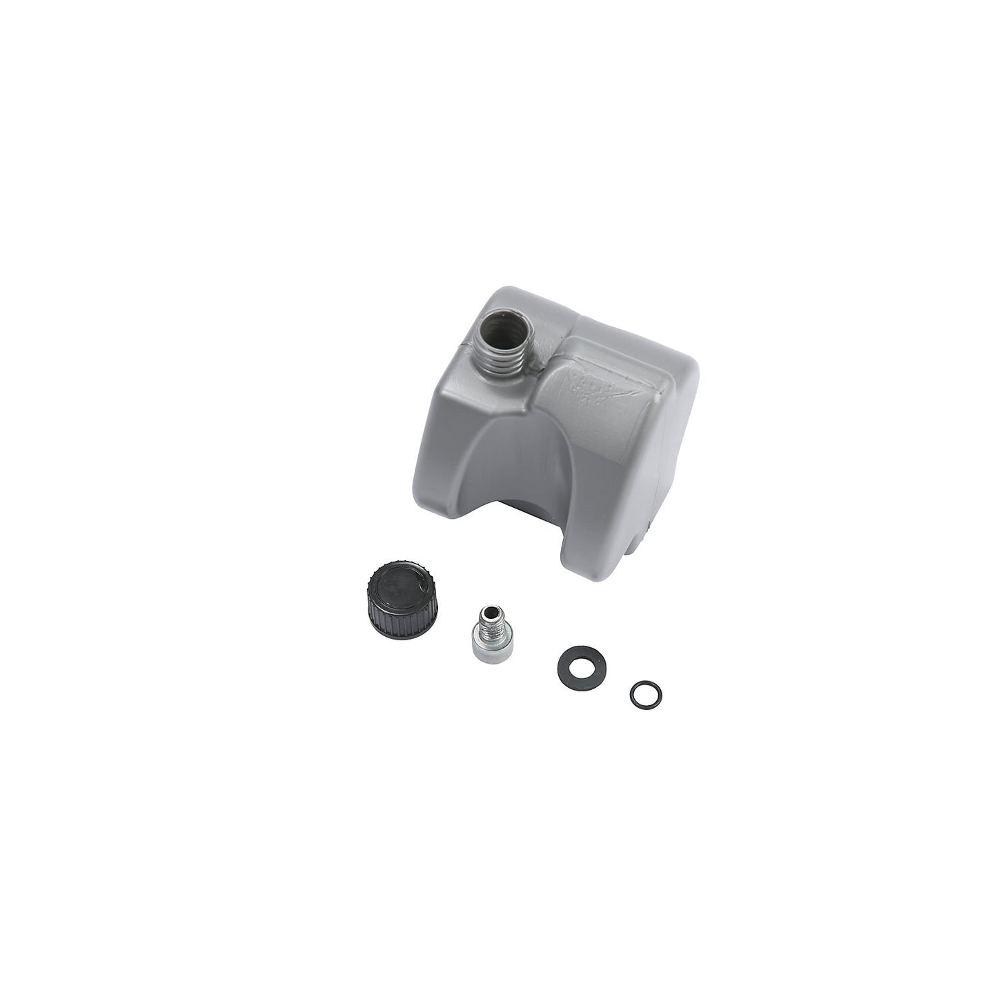 Oil tank, made of plastic, with mounting screw and seal.