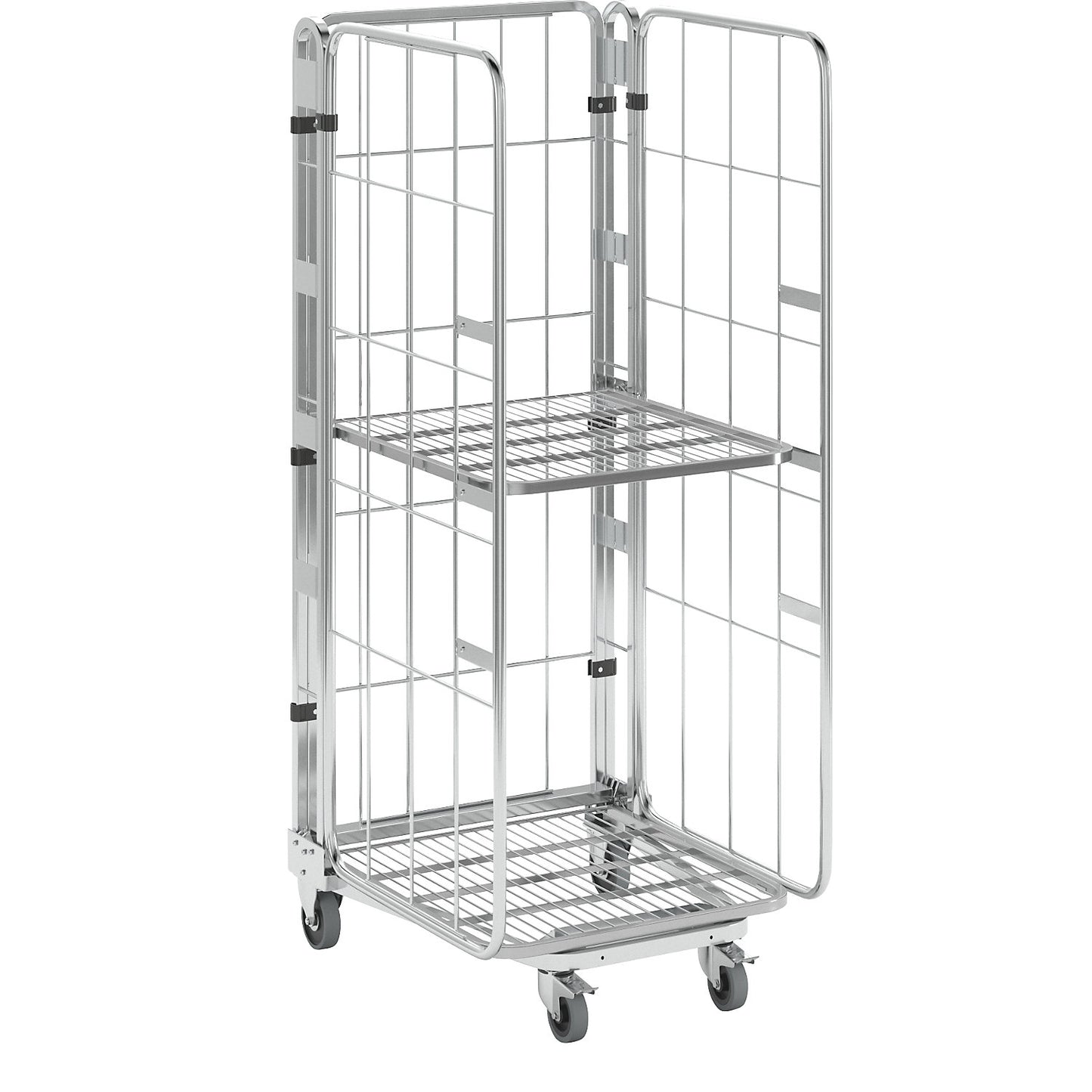 Roll container, nestable, 3-sided, with mesh shelf, HxWxD 1770 x 729 x 818 mm, with 1 shelf.