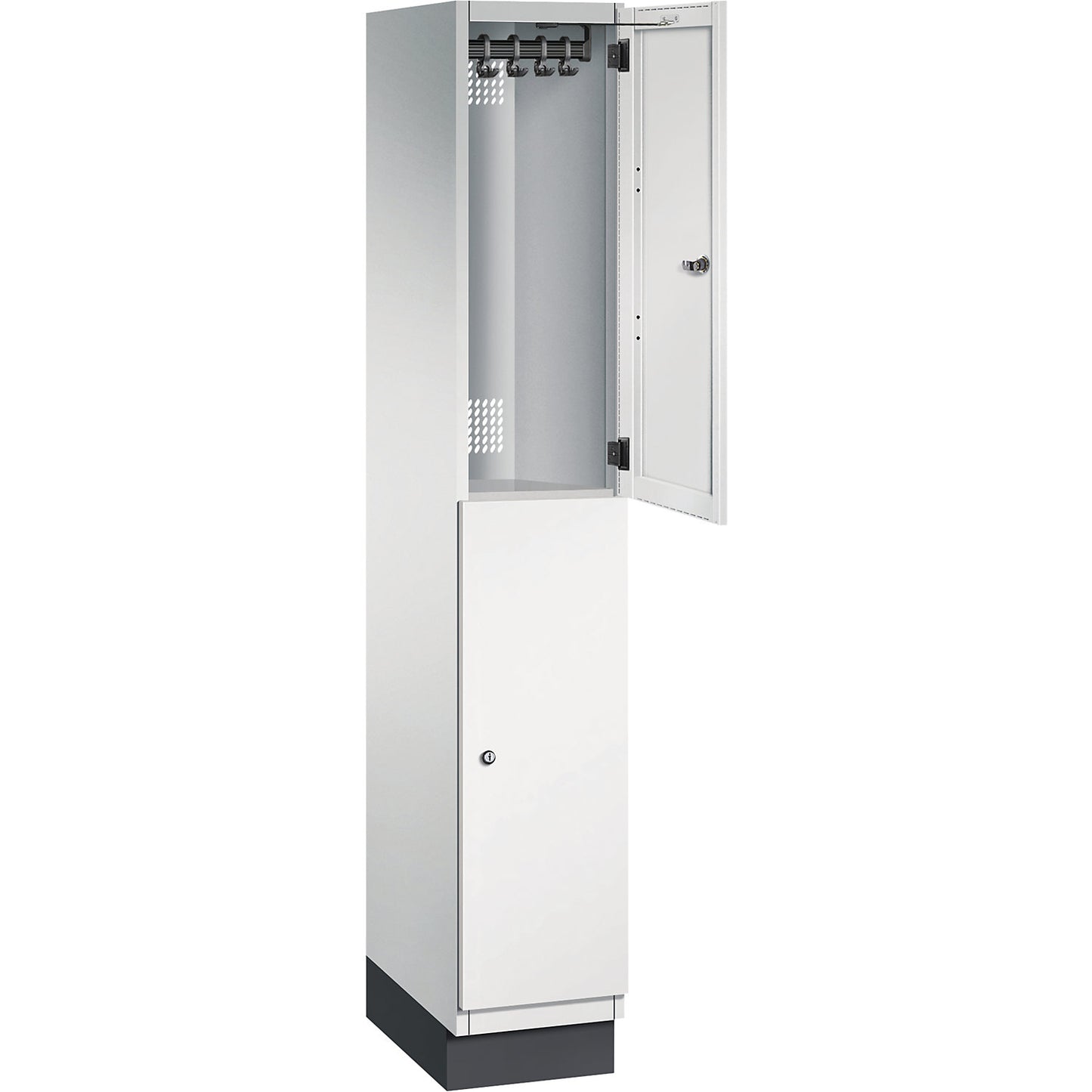 Cambio double deck locker, 1 compartment, body light grey / sheet steel door light grey, width 300 mm.