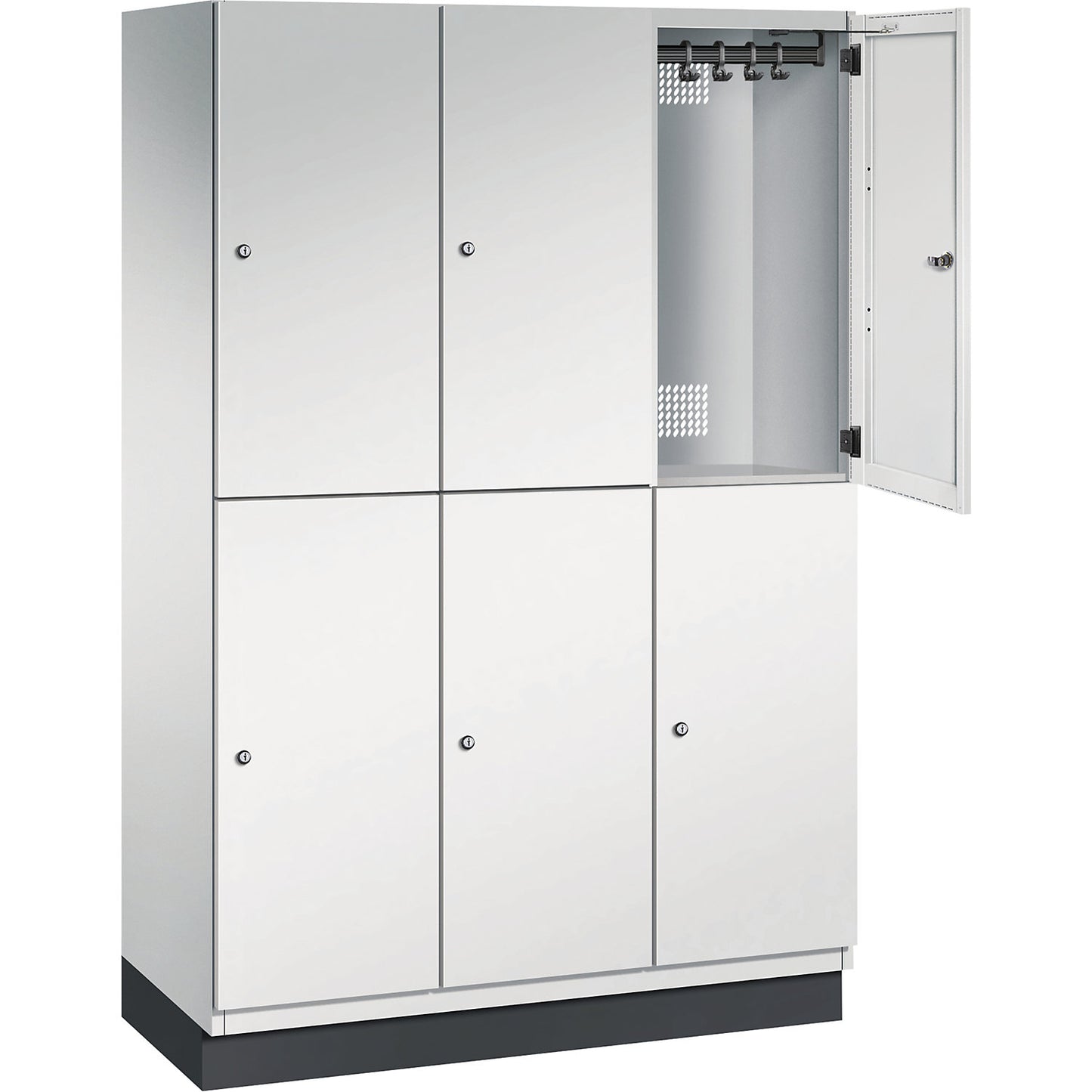 Cambio double deck locker, 3 compartments, body light grey / sheet steel door light grey, width 1200 mm.