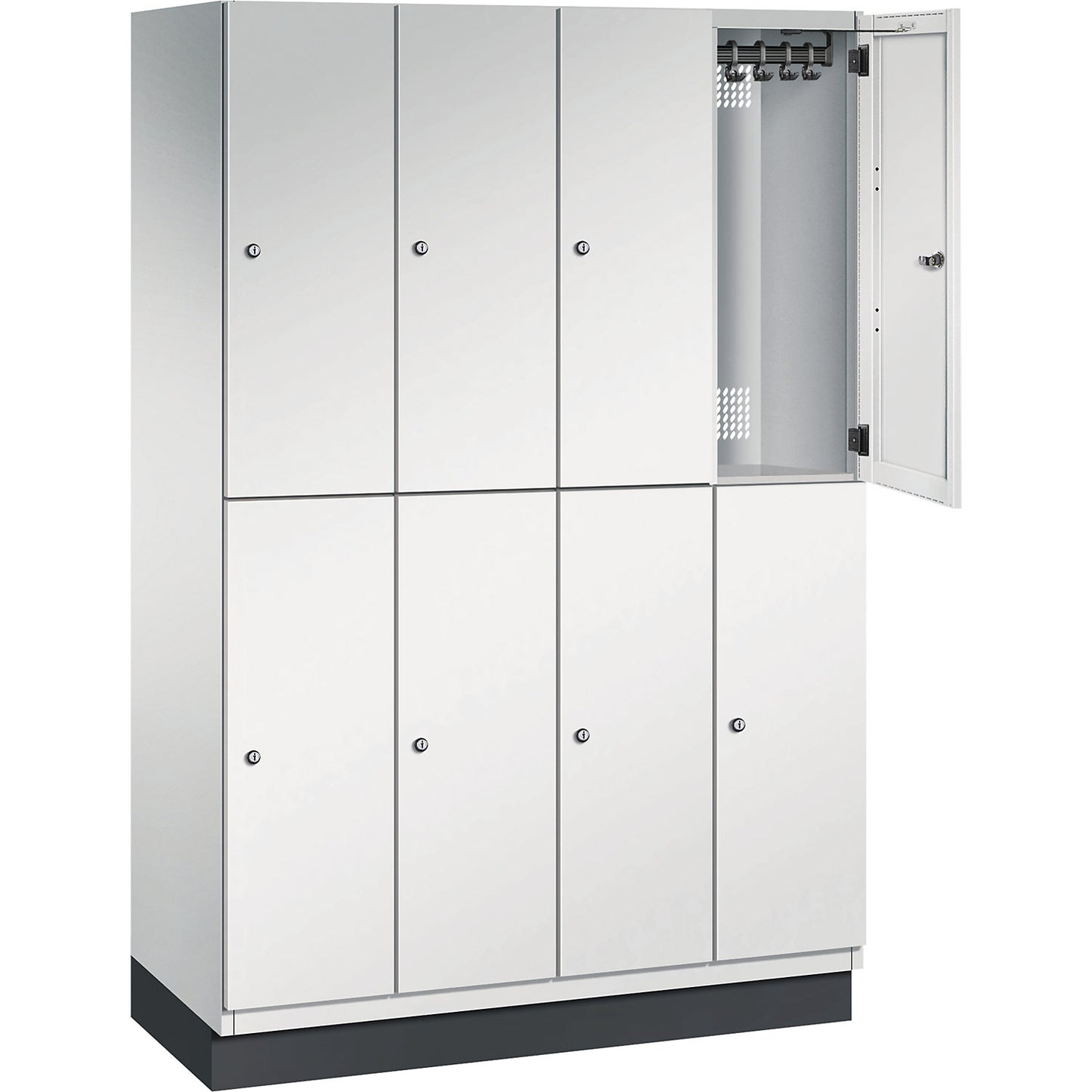 Cambio double deck locker, 4 compartments, body light grey / sheet steel door light grey, width 1200 mm.