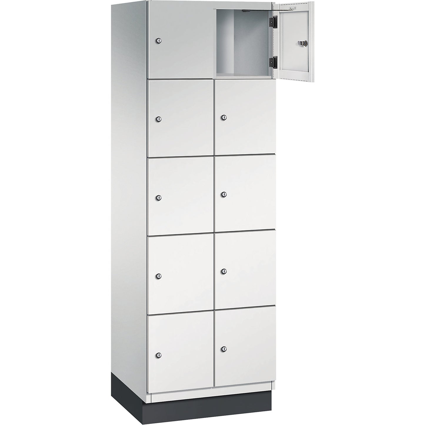 Cambio 5-fold compartment locker, 2 compartments, light grey, sheet steel door, W 600 mm, 10 compartments.