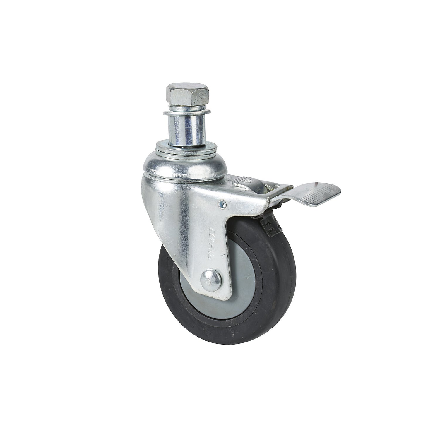 Swivel castor, with wheel stop, for workshop crane.