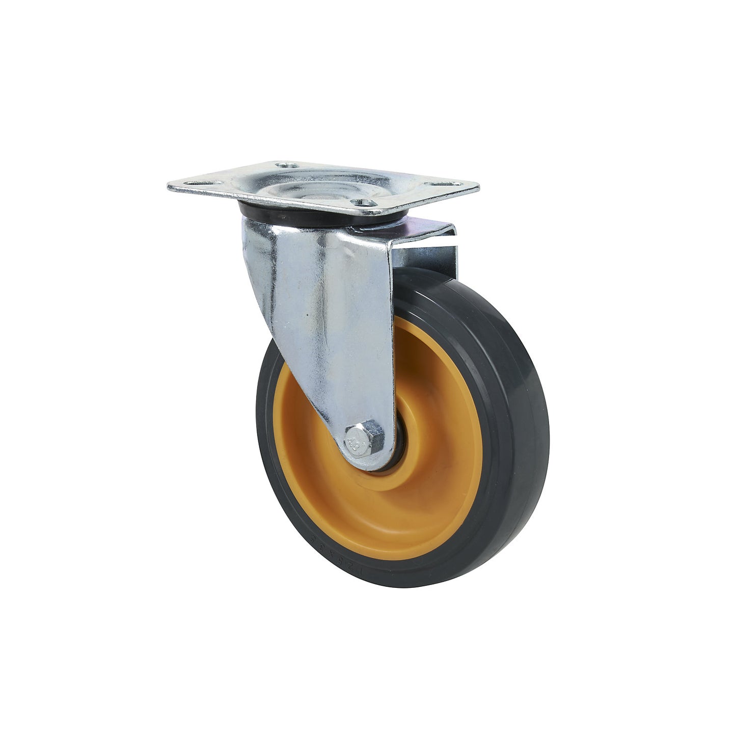 Swivel castor, polyurethane, for platform truck, melon yellow.