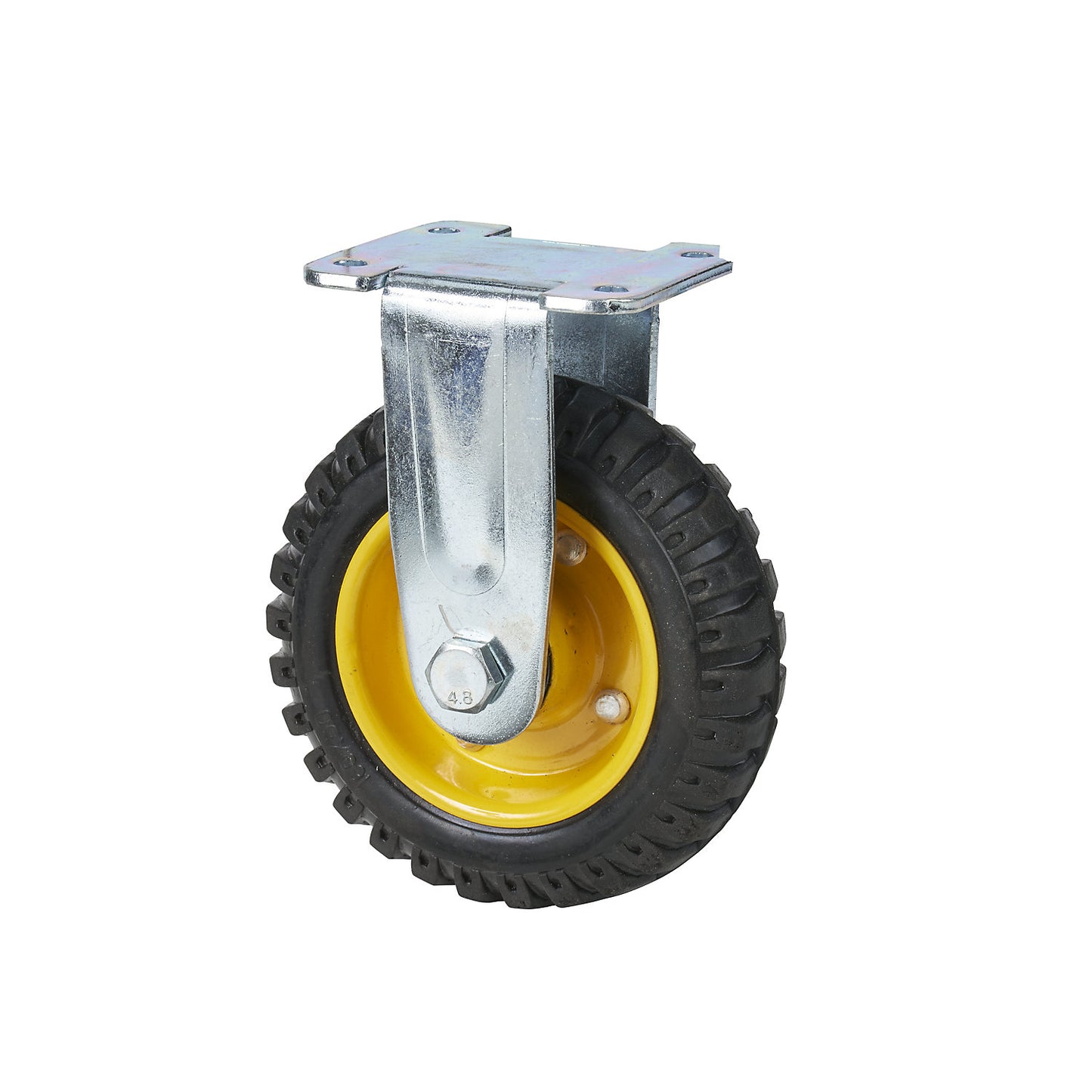 Fixed castor, solid rubber tyres, Ø 160 x 50 mm, yellow.