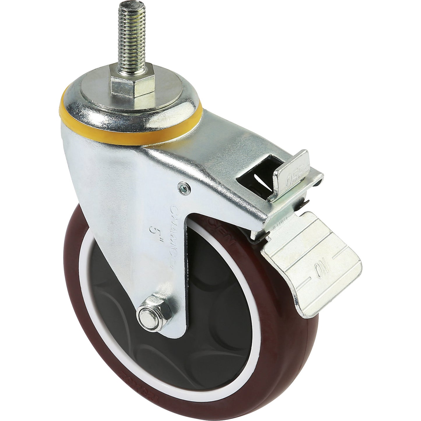 Swivel castor with wheel stop, for display pallet lifter, 125 x 35 mm.