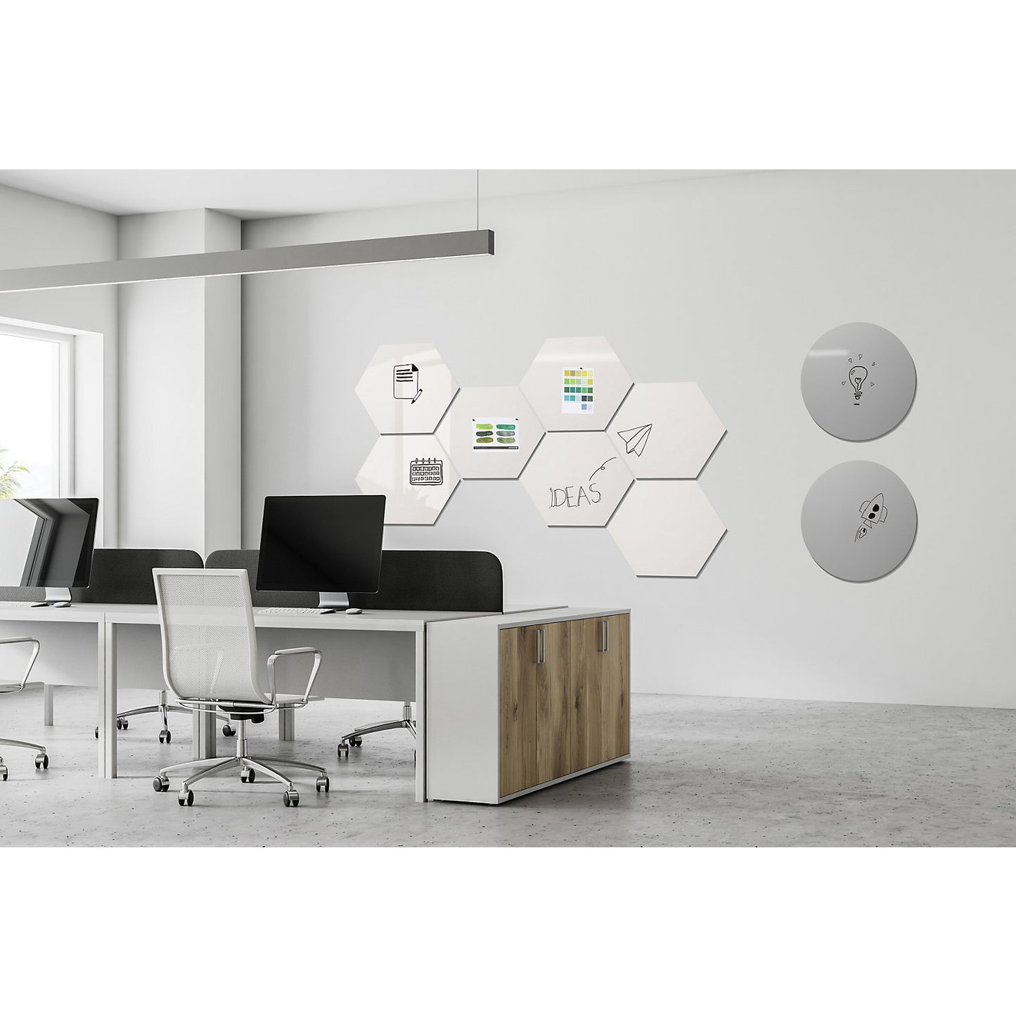 Designer whiteboard, sheet steel, enamelled - hexagonal, Ø 600 mm, white.