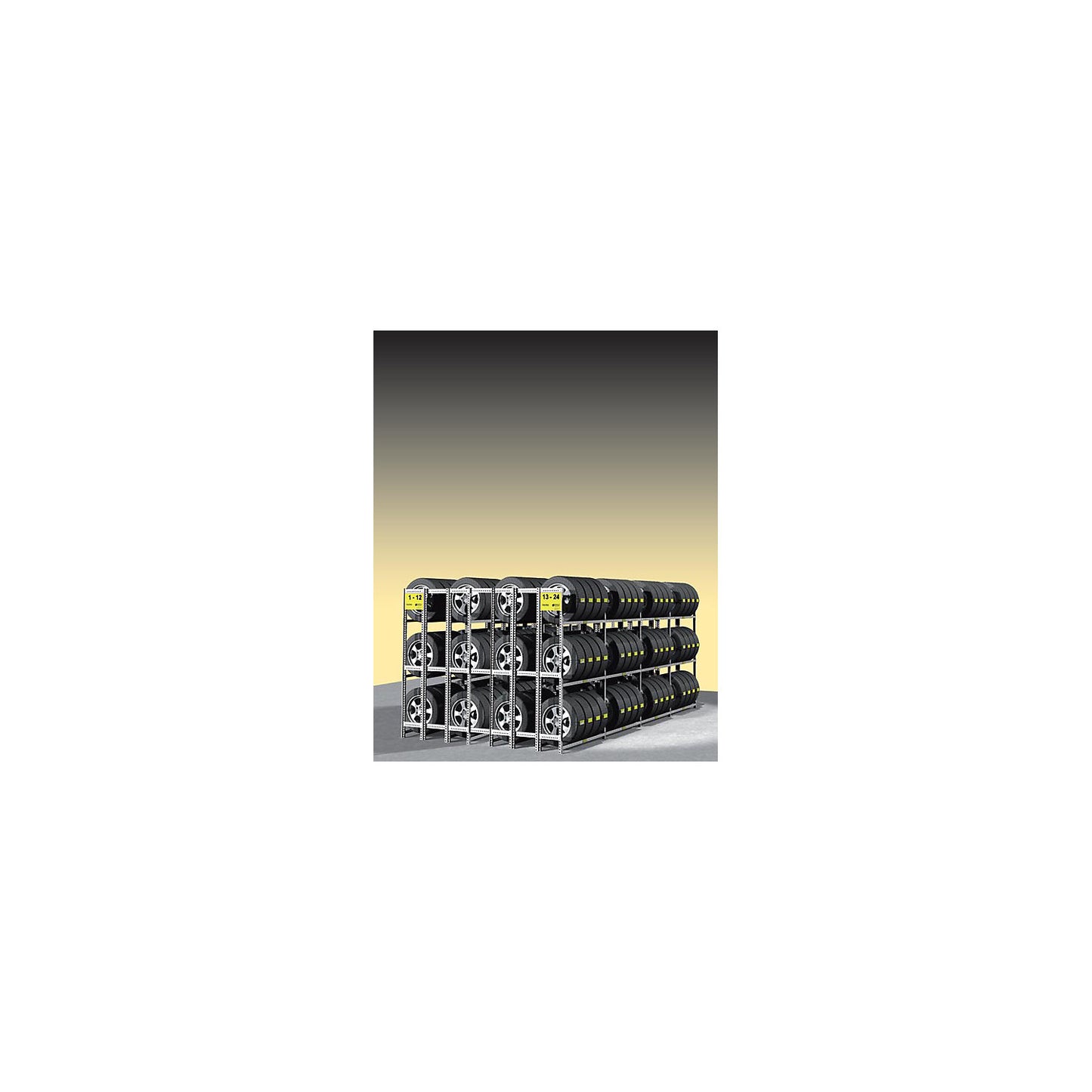 Tyre shelf unit, zinc plated, block shelf unit, 3 levels, extension shelf unit.