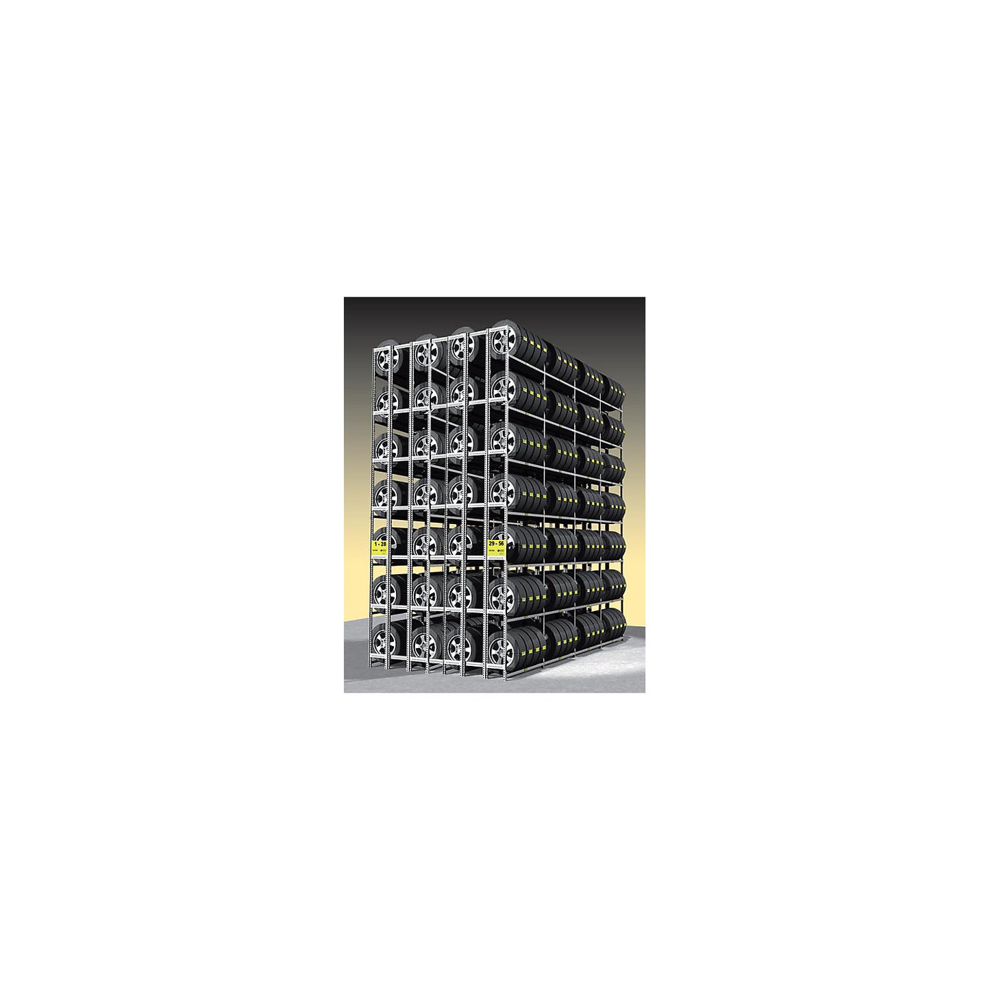 Tyre shelf unit, zinc plated, block shelf unit, 7 levels, extension shelf unit.