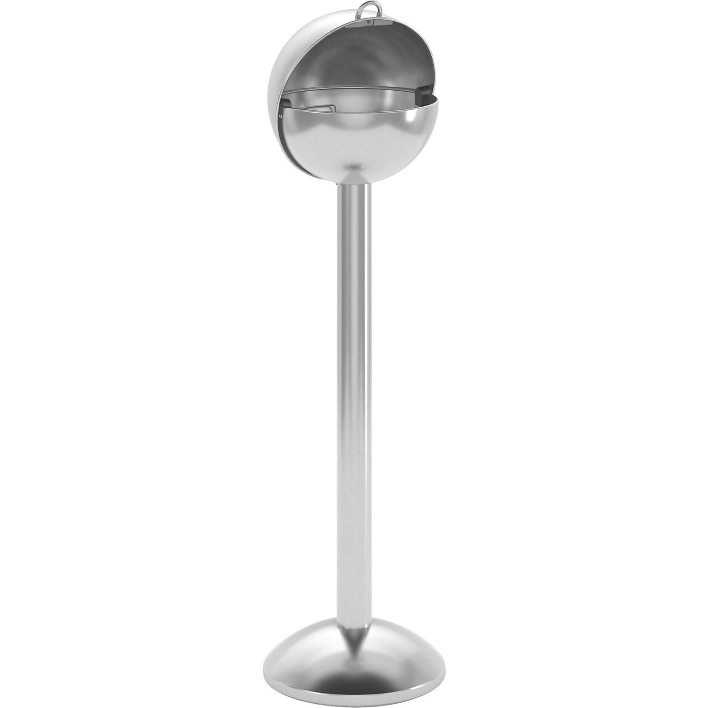 Spherical pedestal ashtray made of stainless steel, for filling with sand, height 970 mm, Ø 260 mm.