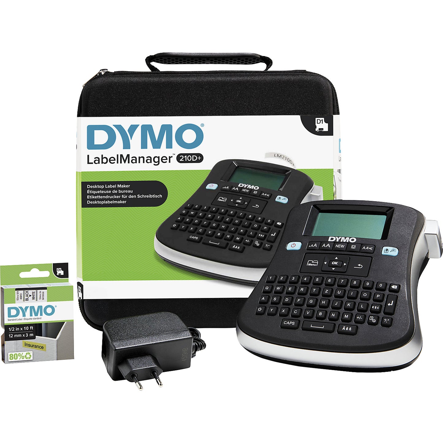 Labelling device, LabelManager™ 210D+, label widths 6 mm / 9 mm / 12 mm.