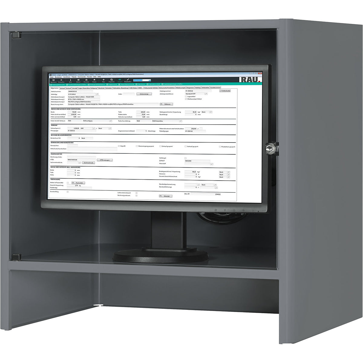 Monitor housing with integrated ventilation fan, HxWxD 710 x 720 x 550 mm, metallic charcoal.