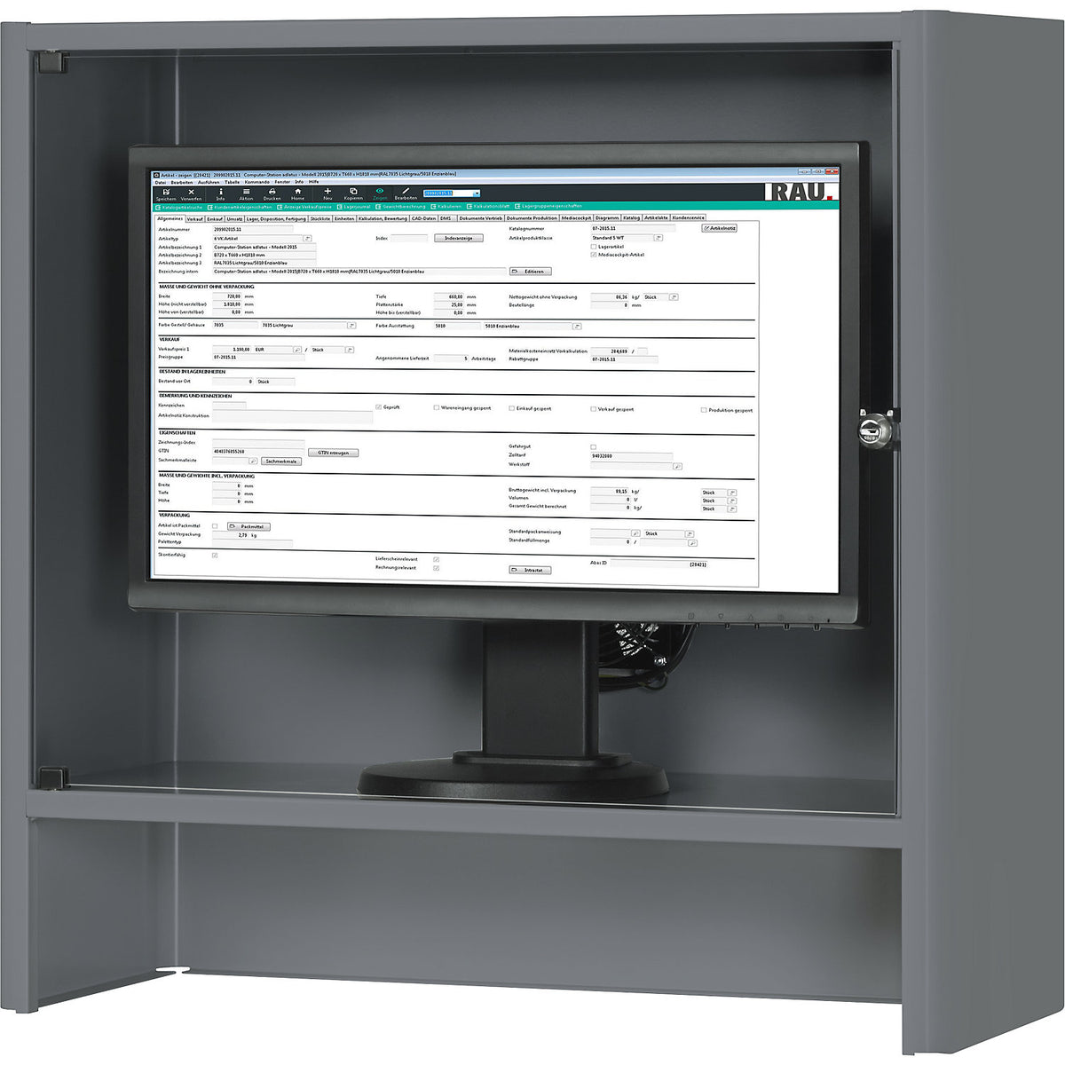 Monitor housing with integrated ventilation fan, HxWxD 710 x 720 x 300 mm, metallic charcoal.
