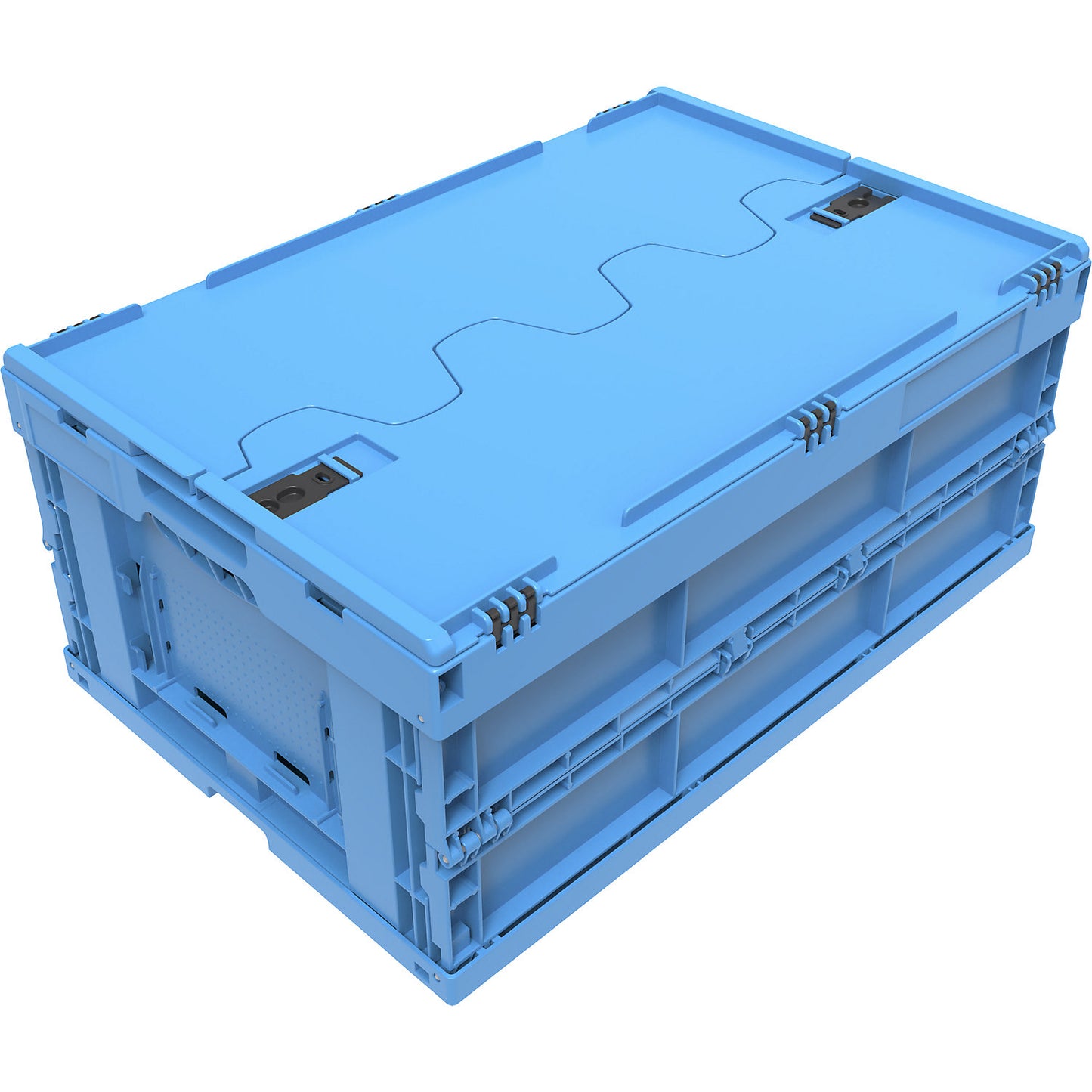 Polypropylene folding box, capacity 49 l, with hinged lid, blue.