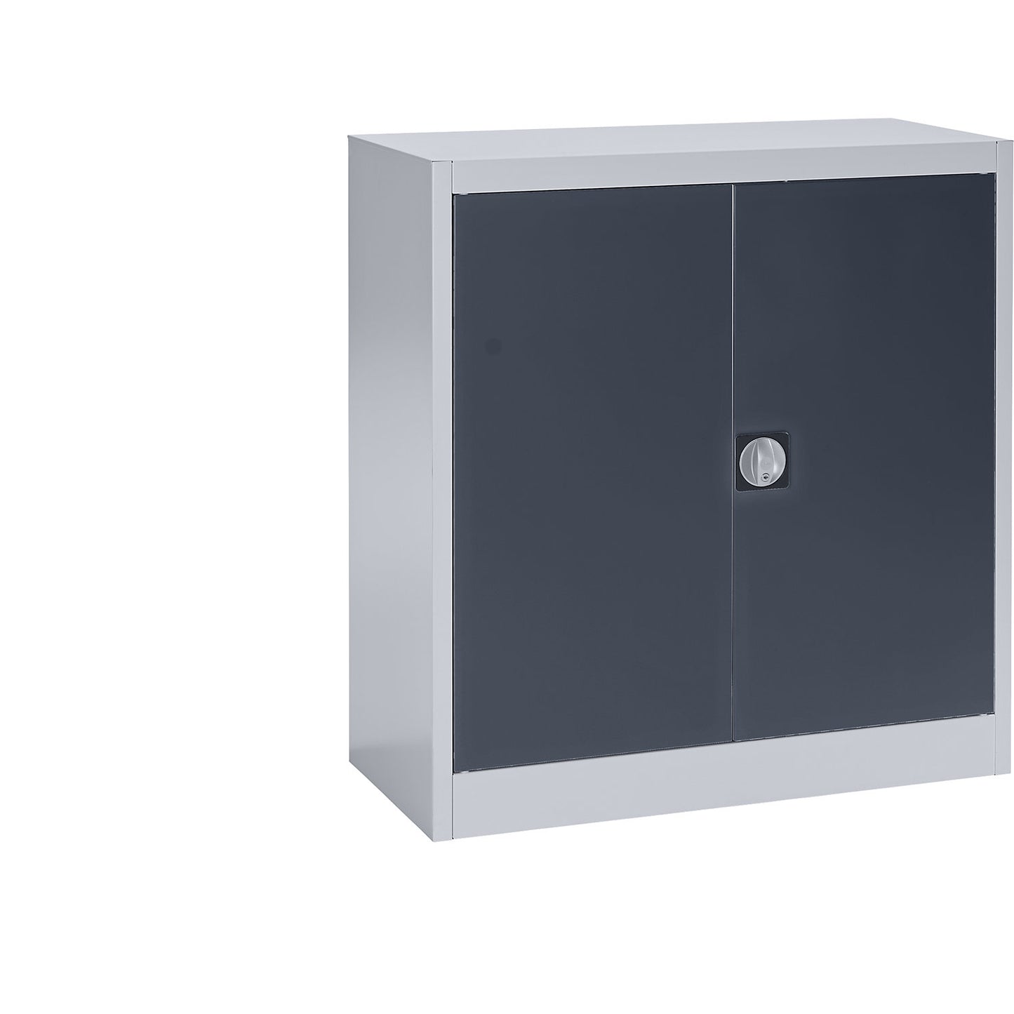 Steel cupboard with hinged doors, 2 shelves, height 1016 mm, white aluminium / charcoal.