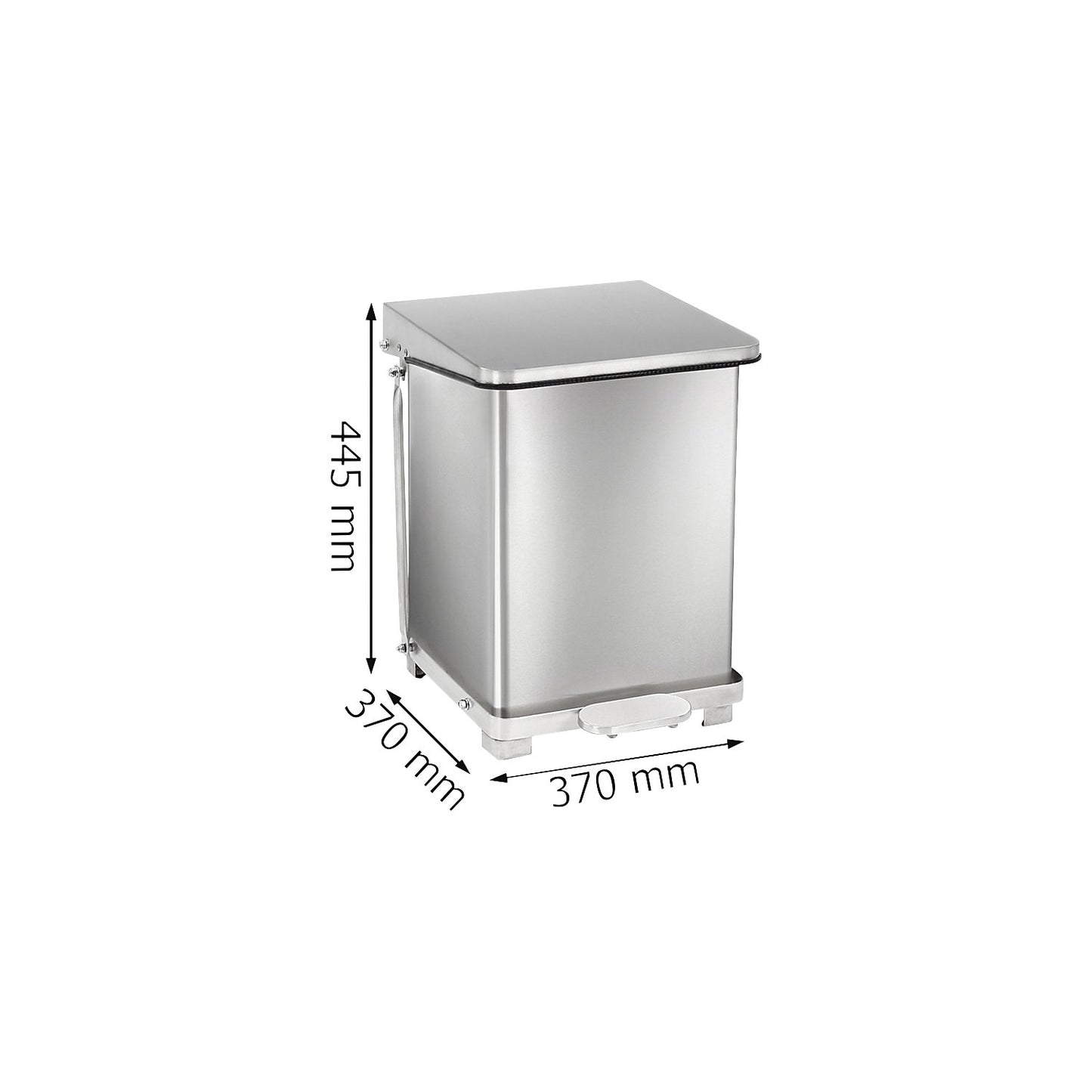 Industrial pedal bin, stainless steel, capacity 27 l, HxWxD 445 x 370 x 370 mm.