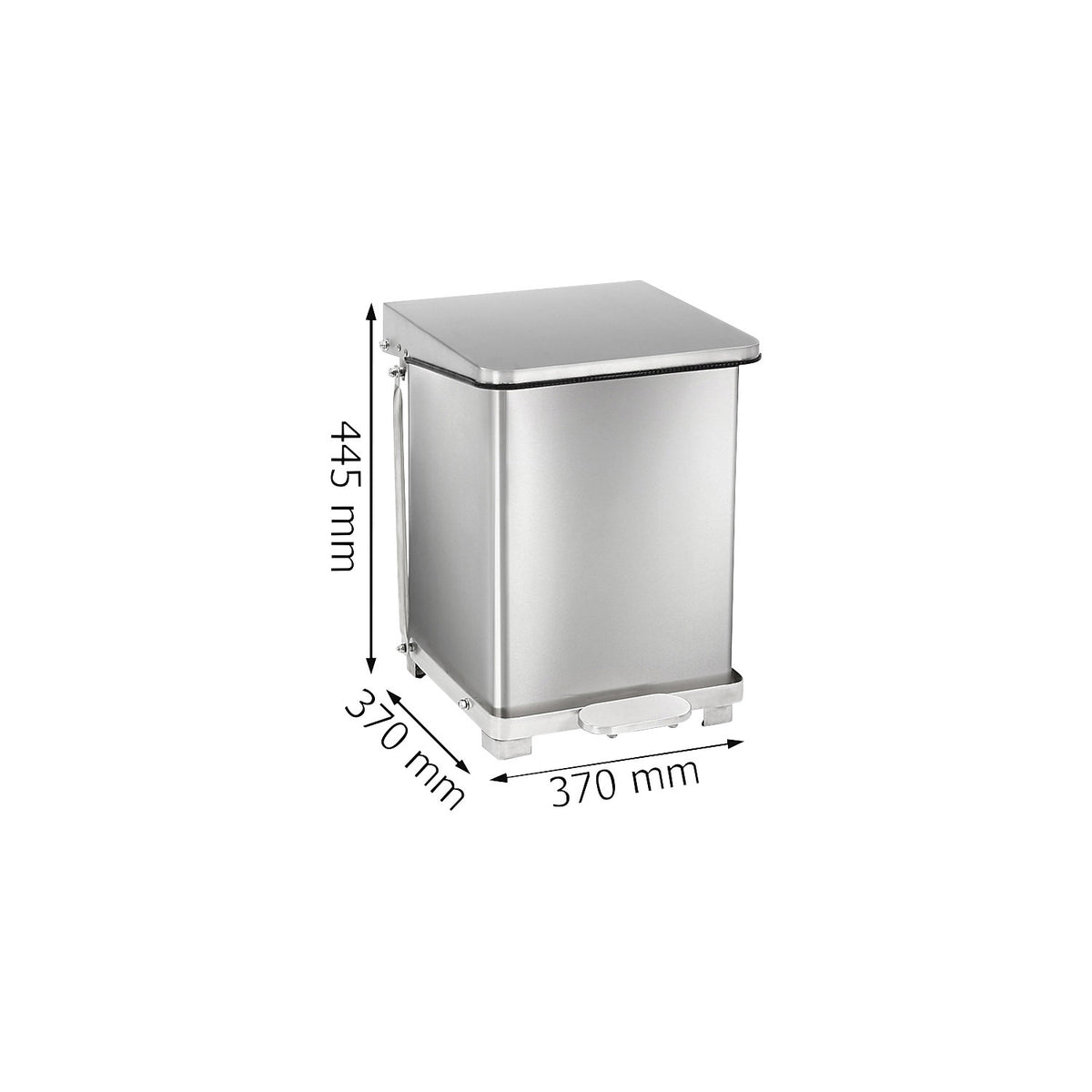 Industrial pedal bin, stainless steel, capacity 27 l, HxWxD 445 x 370 x 370 mm.