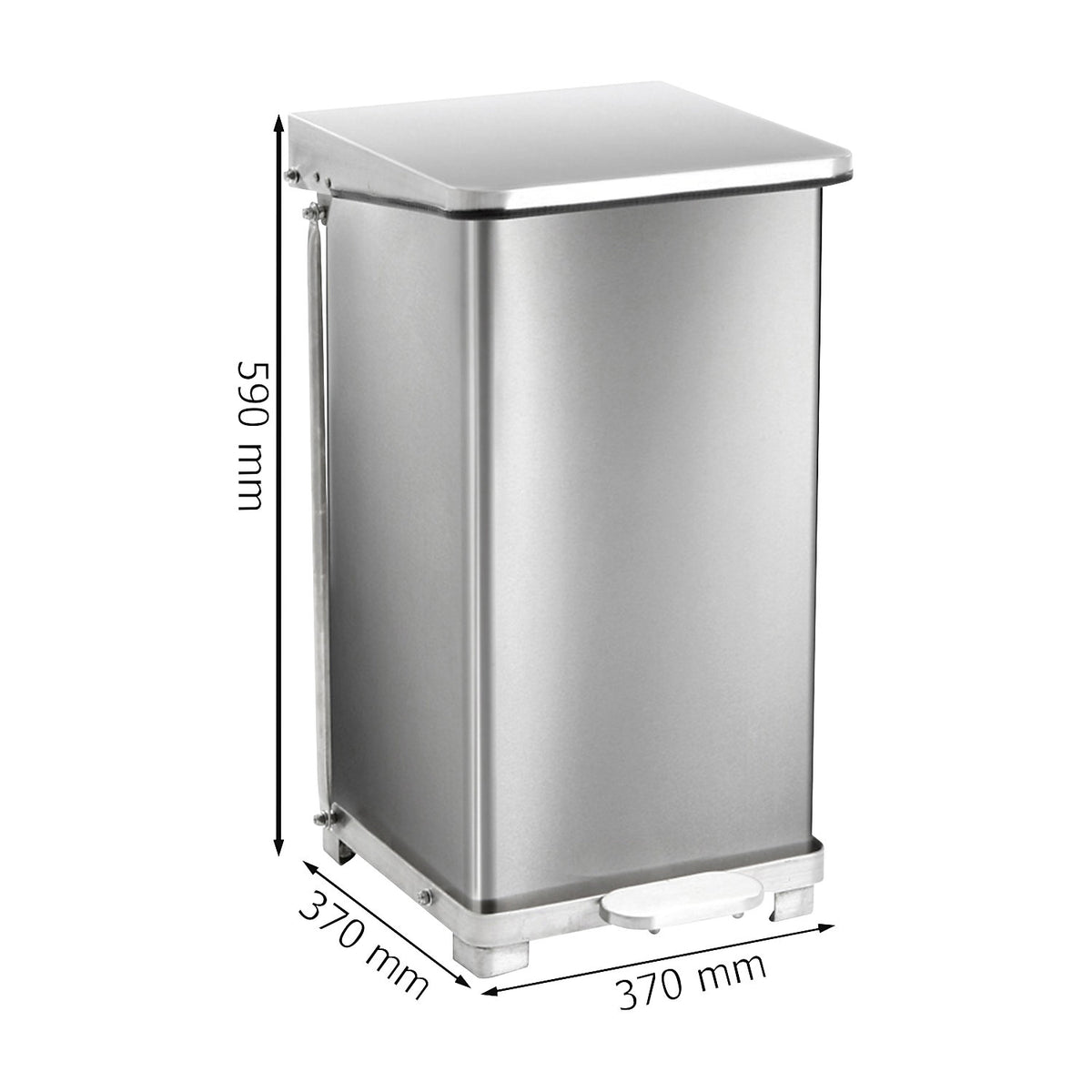 Industrial pedal bin, stainless steel, capacity 45 l, HxWxD 590 x 370 x 370 mm.