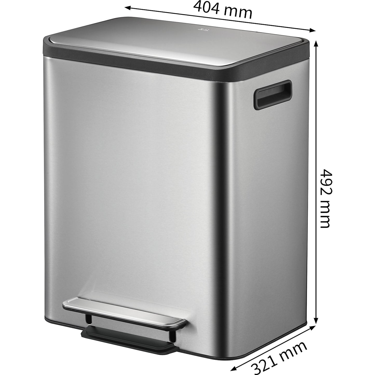 Waste collector with pedal, capacity 30 l, WxHxD 404 x 492 x 321 mm, stainless steel, single collector.