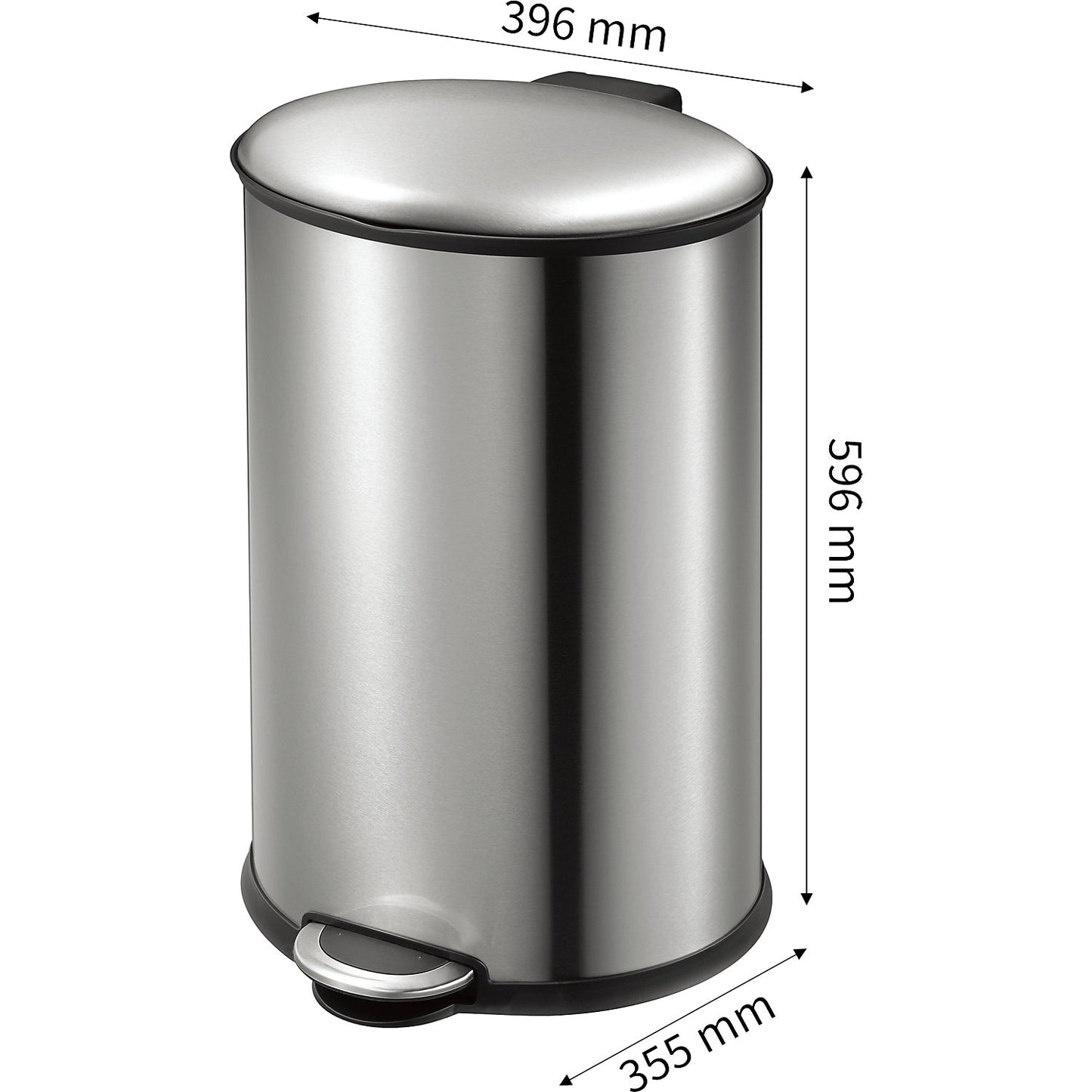 Oval waste collector with pedal, capacity 35 l, HxWxD 596 x 396 x 355 mm, anti-slip.