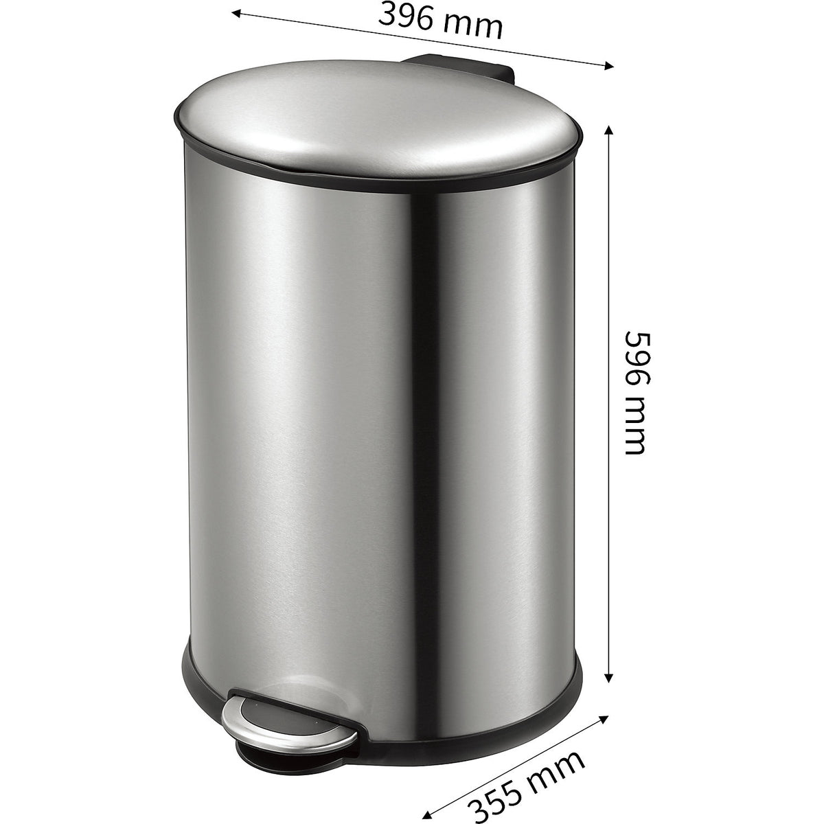Oval waste collector with pedal, capacity 35 l, HxWxD 596 x 396 x 355 mm, anti-slip.