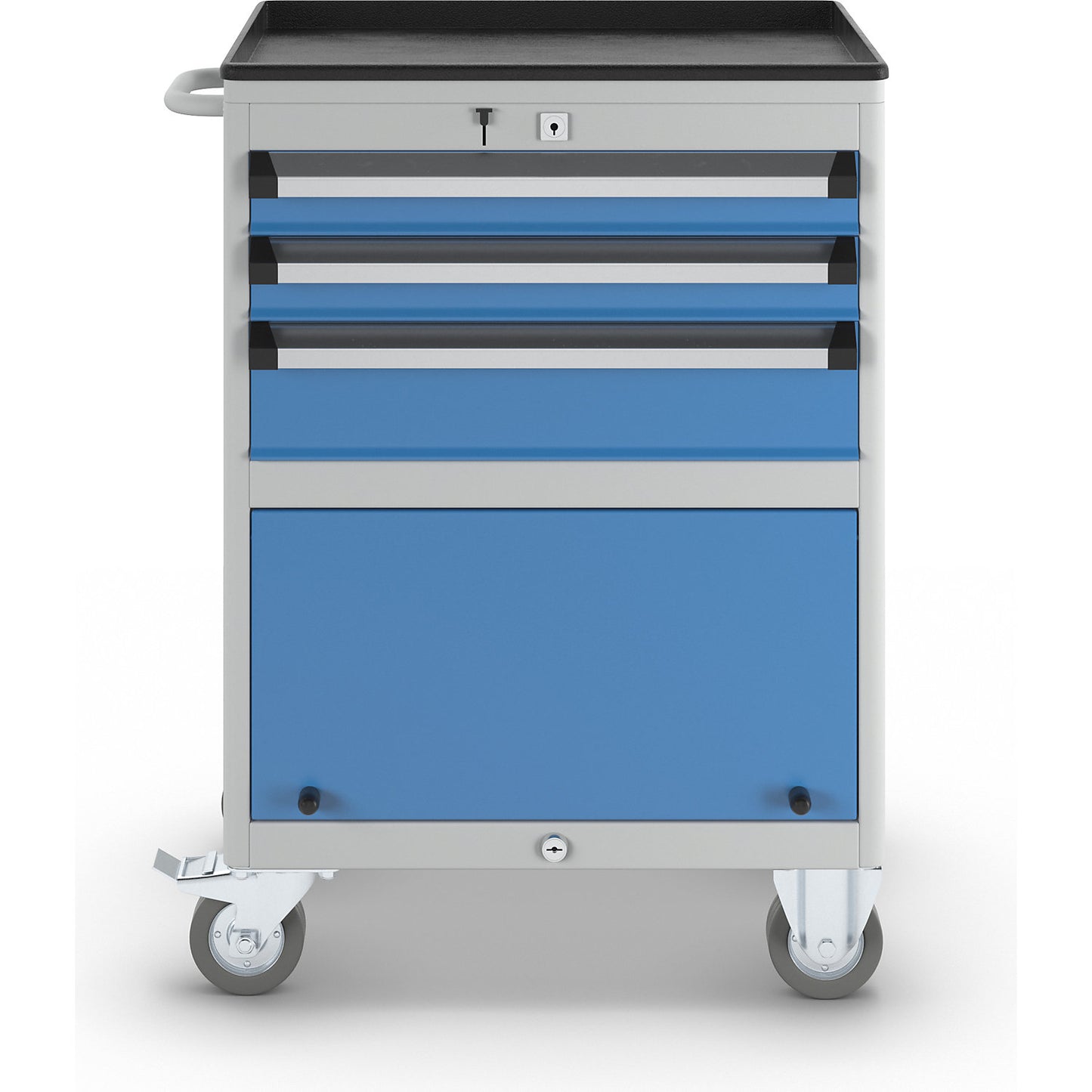 Drawer cupboard, mobile, HxWxD 850 x 600 x 450 mm, with tool compartment, drawers 2 x 75, 1 x 125 mm.