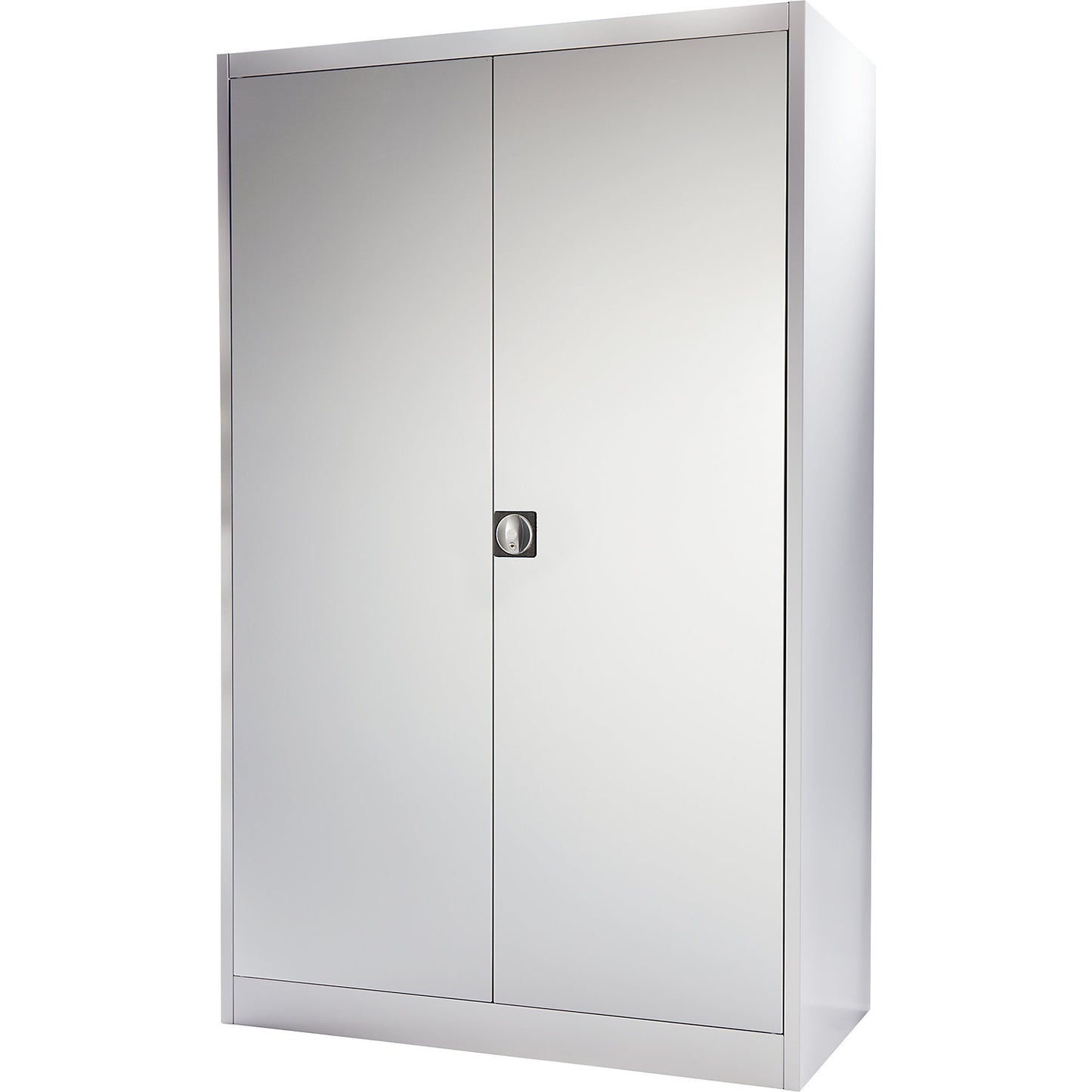 Heavy duty double door cupboard, HxW 1950 x 1200 mm, depth 600 mm, light grey.