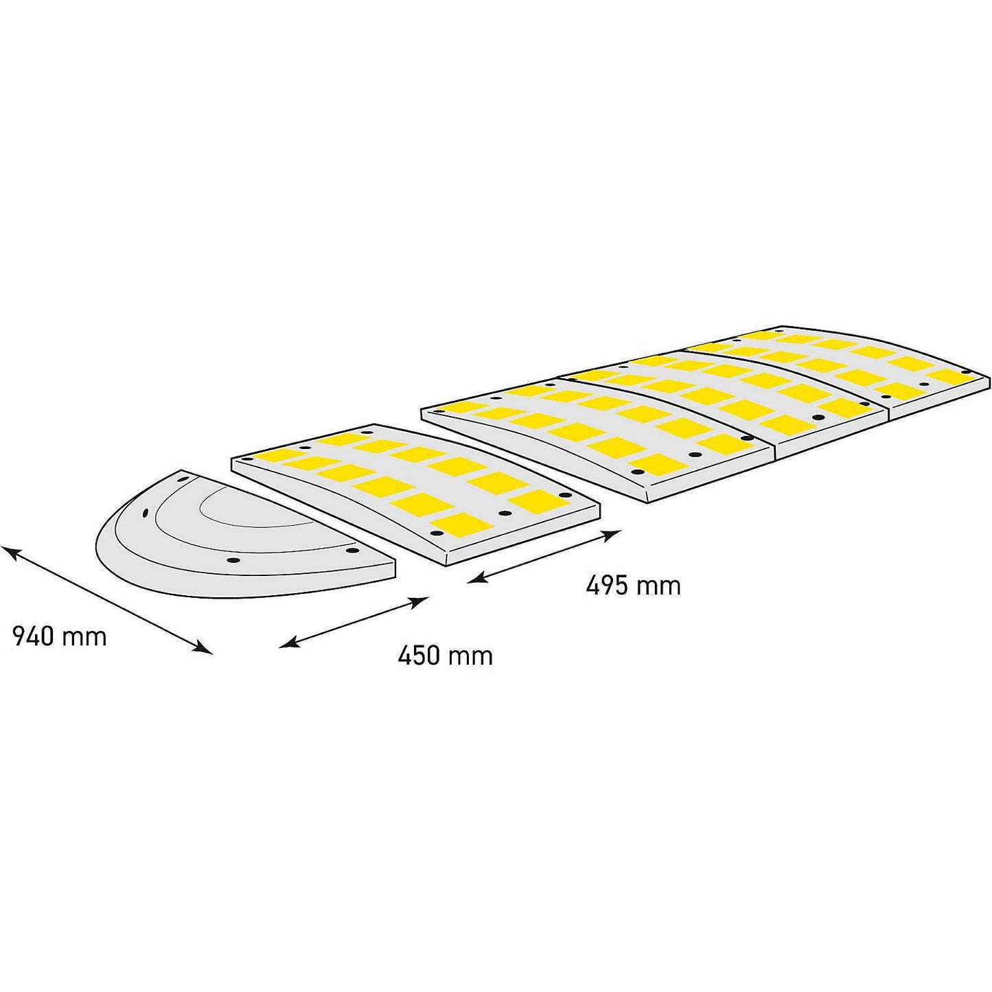 End element, recycled rubber, black, pack of 2, max. 30 km/h, width 940 mm.