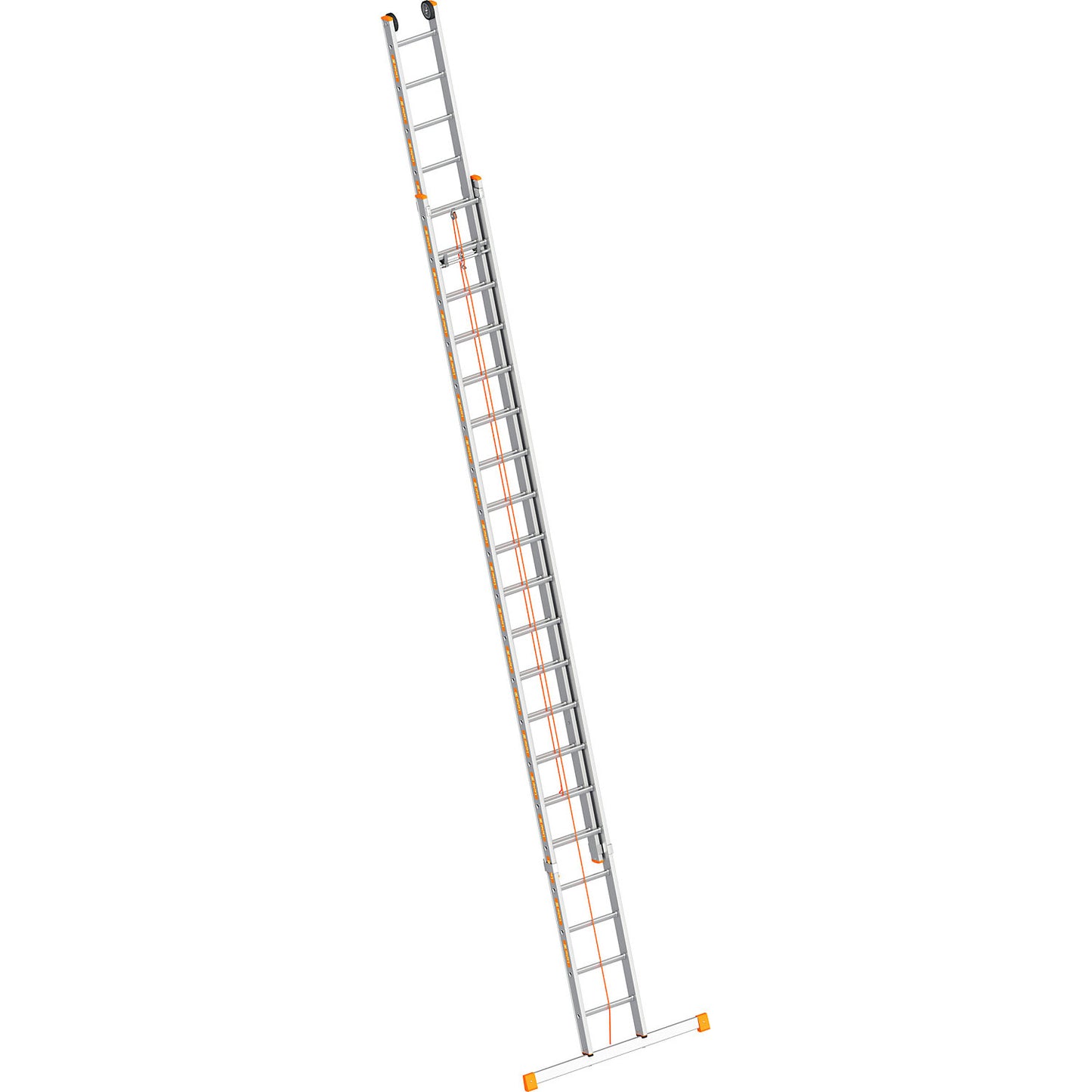 Aluminium rope operated extension ladder, 2-part, extendable, incl. beam, 2 x 20 rungs.