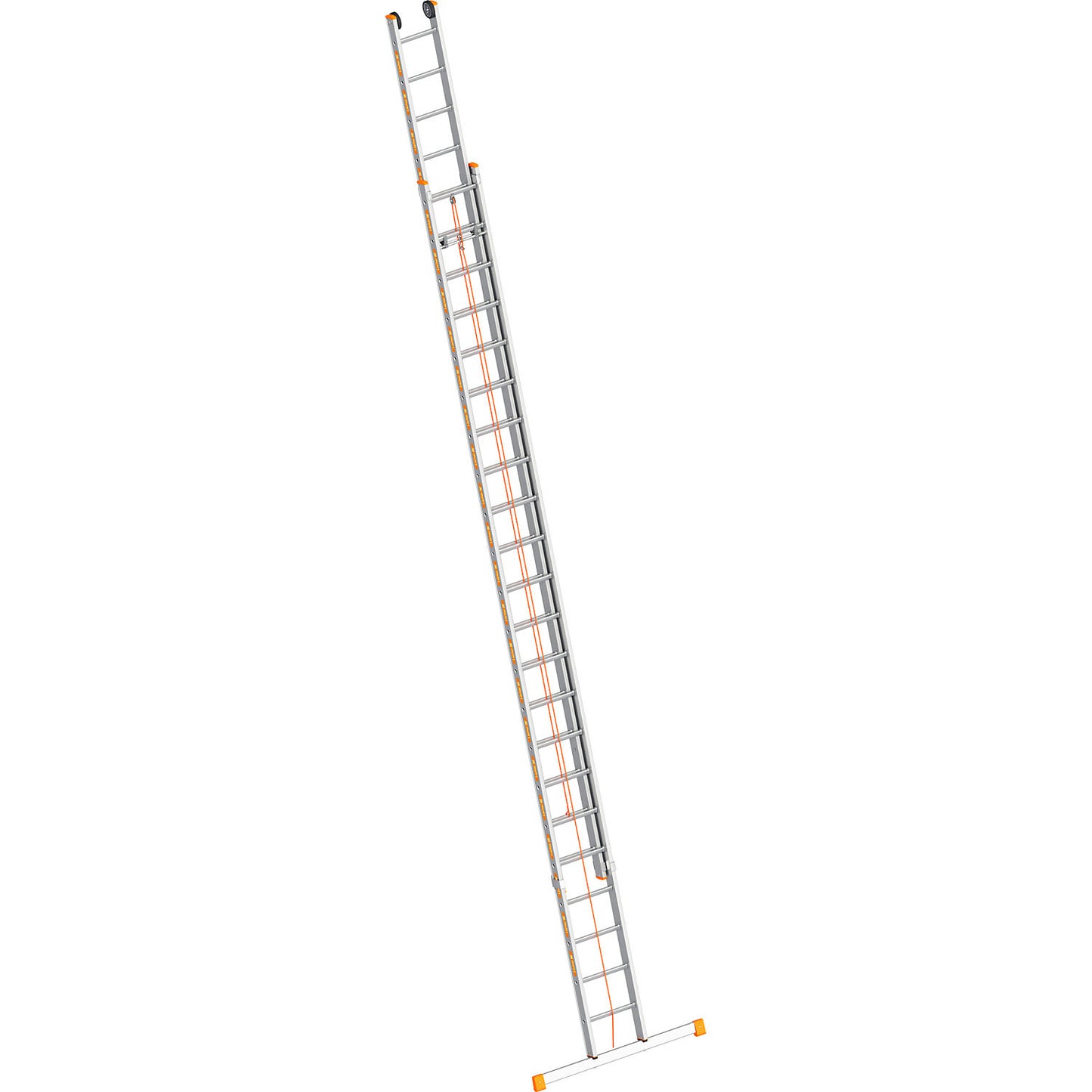 Aluminium rope operated extension ladder, 2-part, extendable, incl. beam, 2 x 22 rungs.