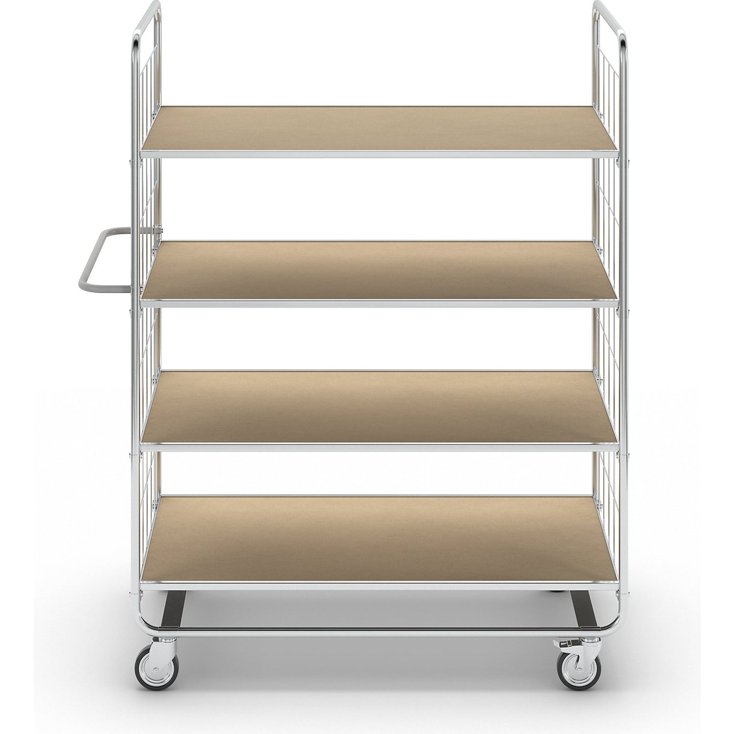 ESD shelf truck, short models, 4 swivel castors, 4 platforms, LxWxH 945 x 470 x 1120 mm, 2 with stop.