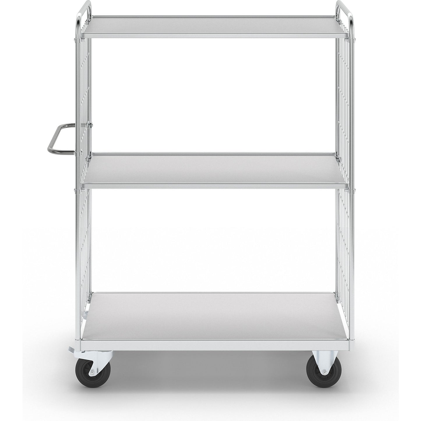 Flexible shelf truck, with 3 shelves, length 1390 mm, swivel castors with stops.