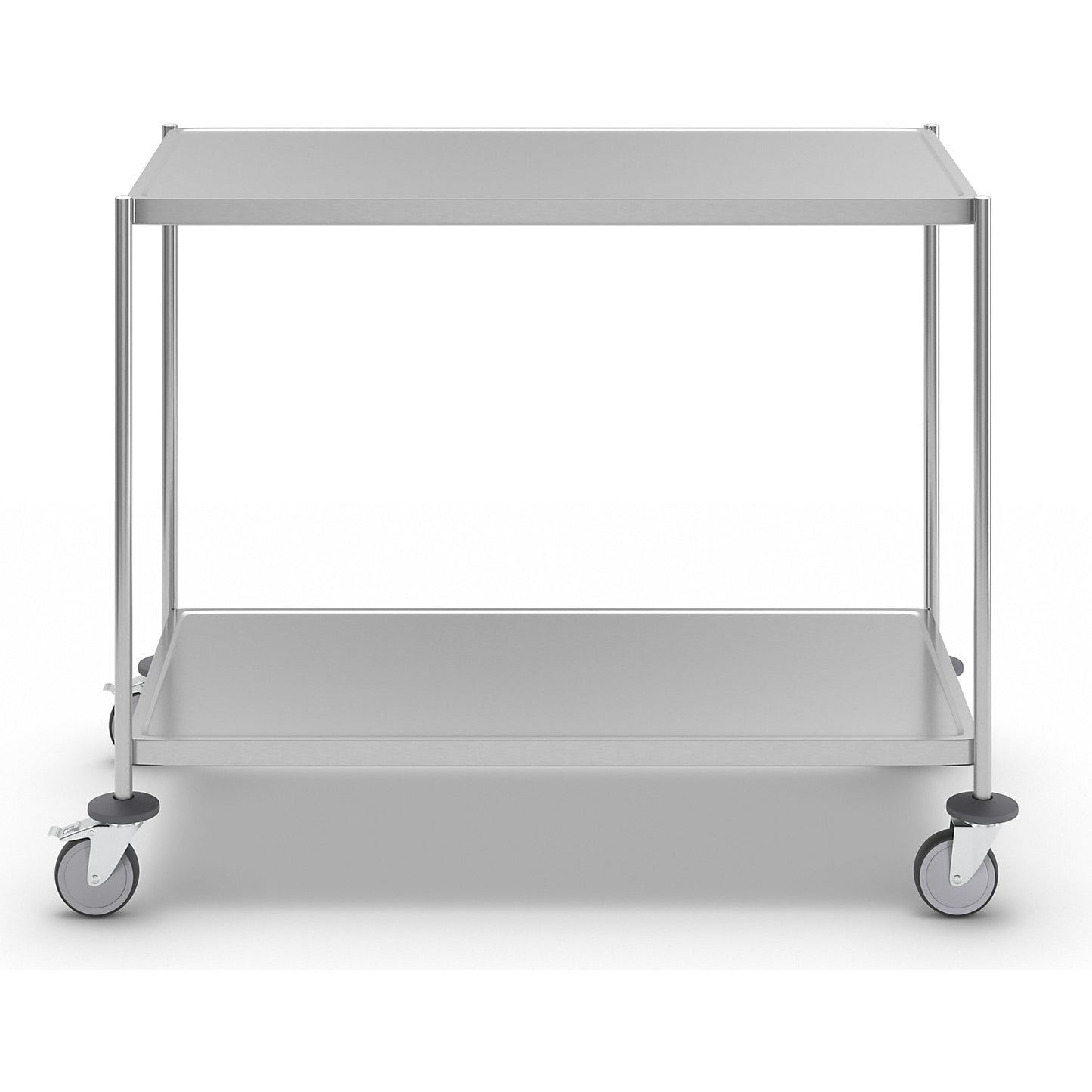 Stainless steel shelf truck, welded, LxWxH 1075 x 575 x 900 mm, 2 shelves.