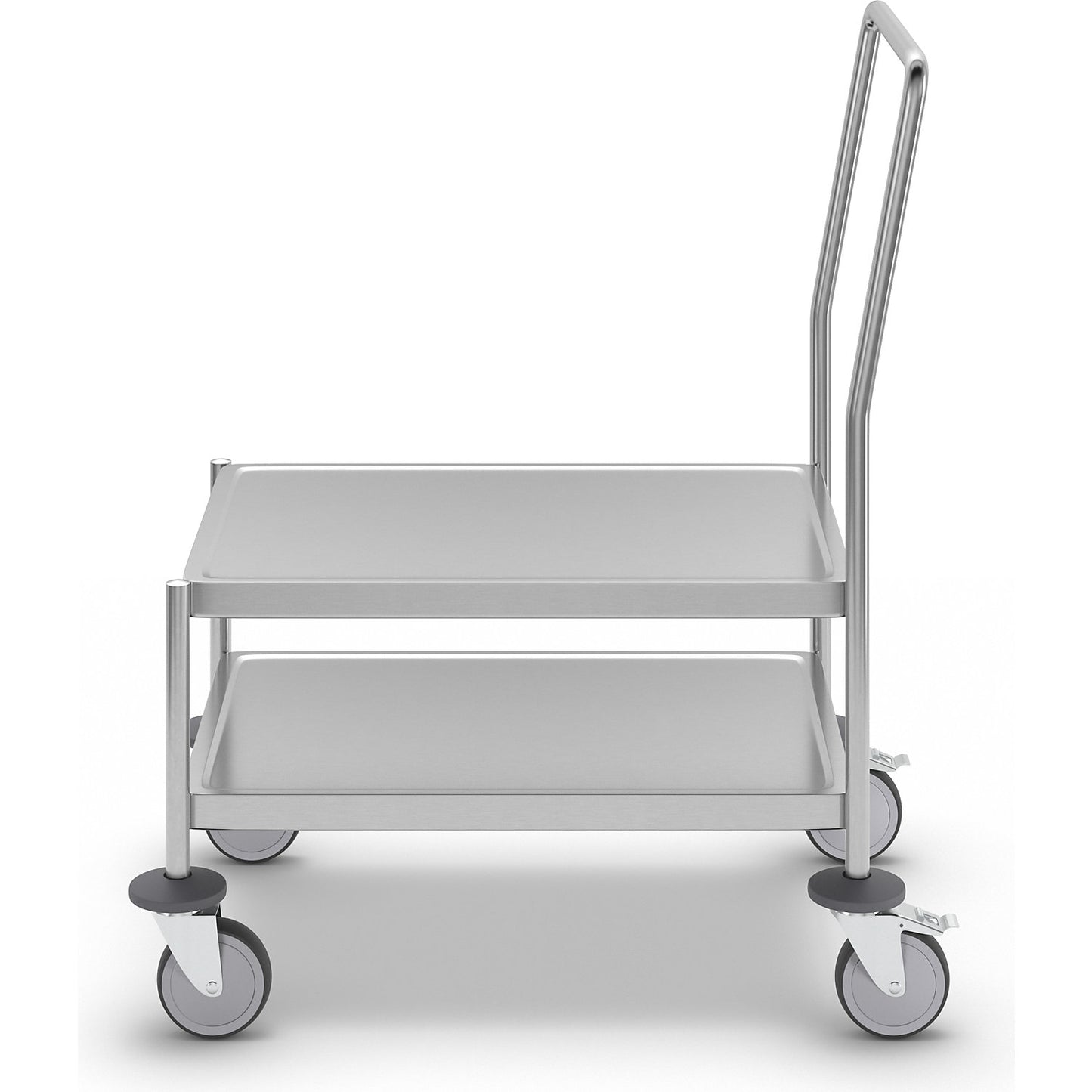 Stainless steel platform truck, 2 shelves, max. load 200 kg.