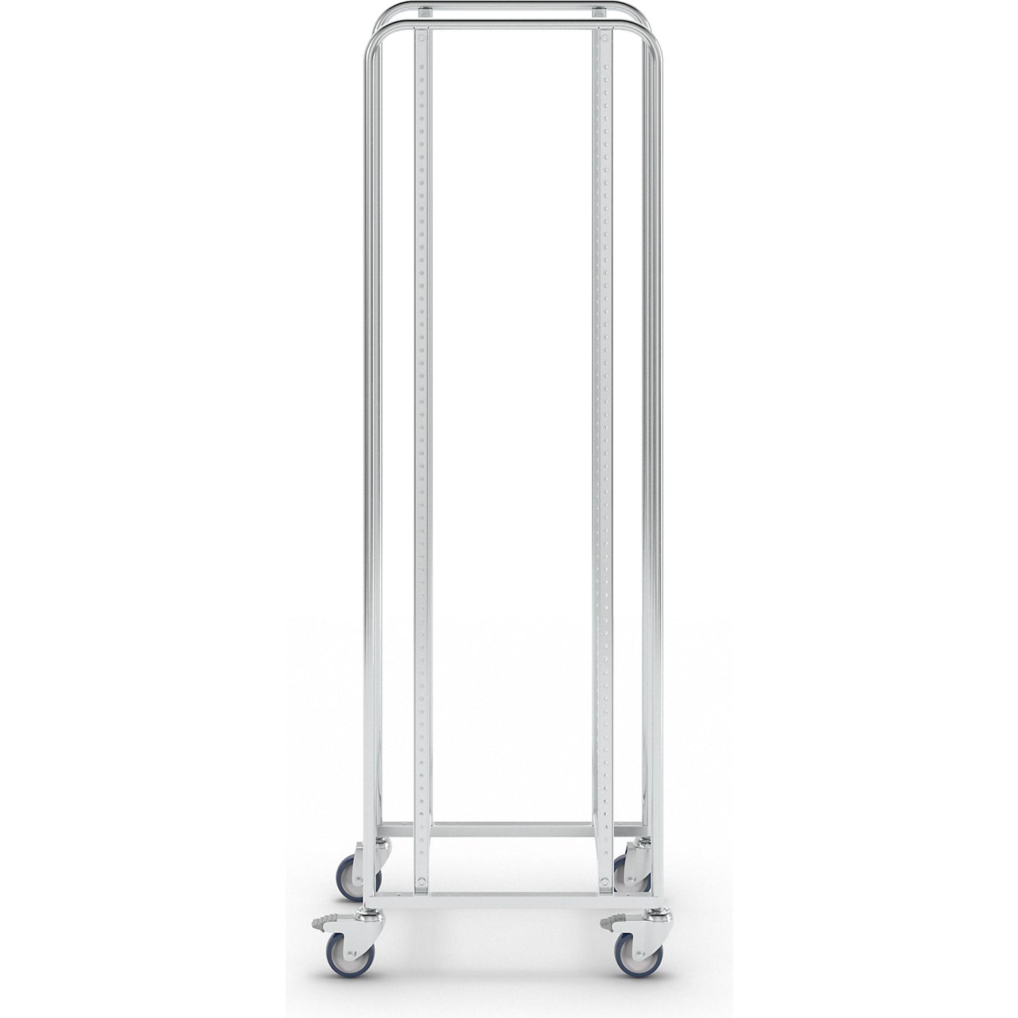 KM167 tray and bin trolley, LxWxH 470 x 585 x 1880 mm, 4 swivel castors, 2 with stops.