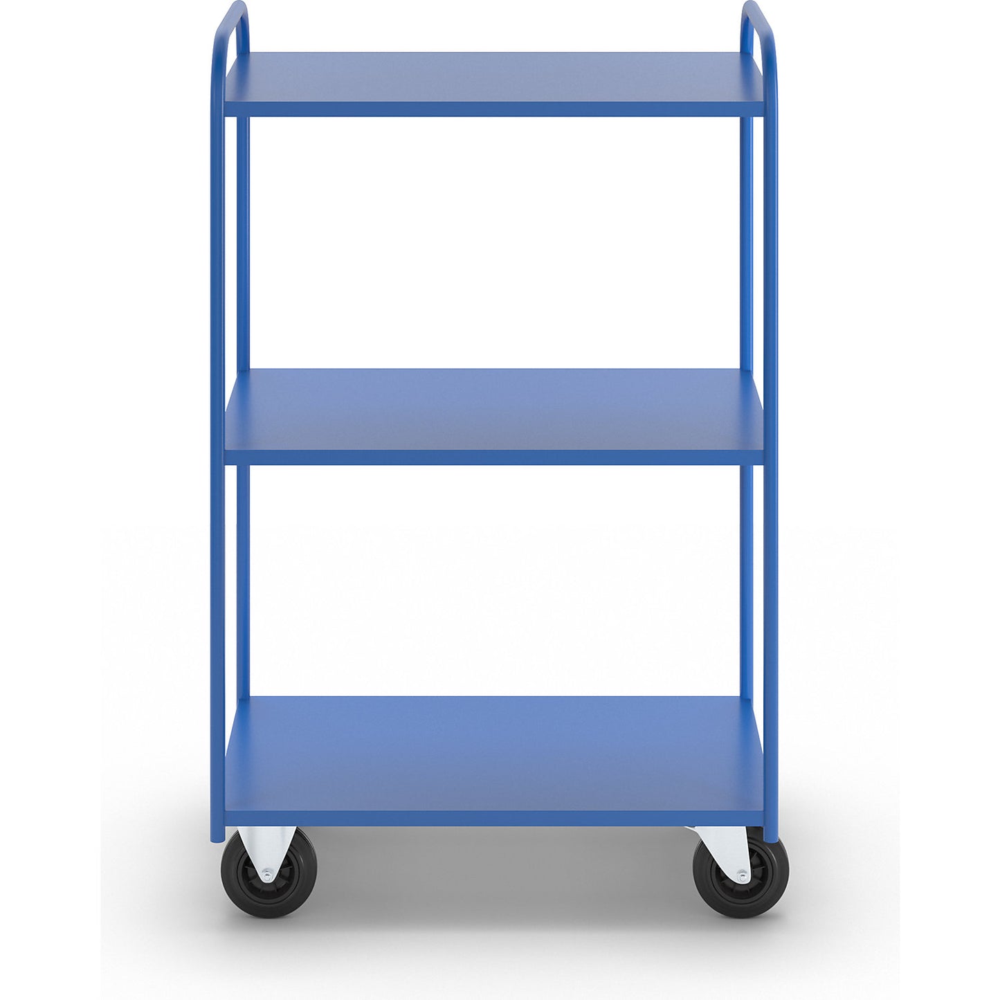 KM41 shelf truck, 3 shelves, LxWxH 955 x 550 x 1470 mm, blue, 2 swivel castors and 2 fixed castors.