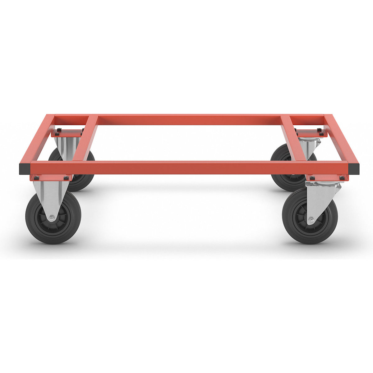 KM217 pallet dolly, LxWxH 1200 x 800 x 305 mm, red, 2 swivel castors and 2 fixed castors.