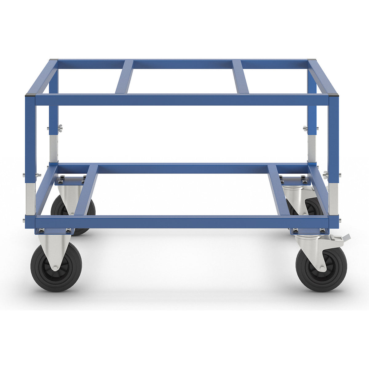 KM222 pallet dolly, LxWxH 1200 x 800 x 655 - 830 mm, blue, 2 swivel castors with stops, 2 fixed castors.